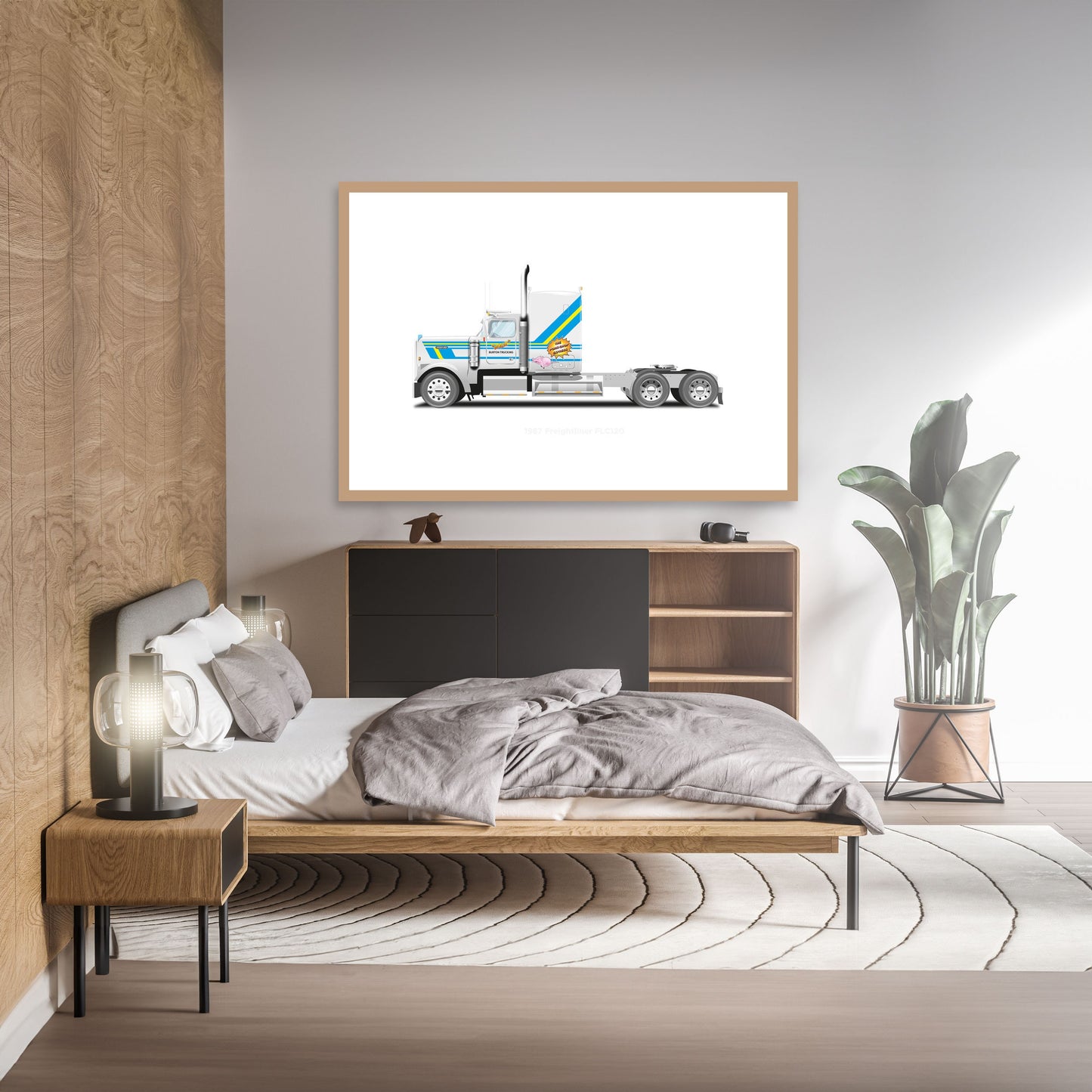 Big Trouble in Little China Pork Chop Express, 1987 Freightliner FLC120, Jack Burton Truck, Vehicle Illustration, Custom Car Art