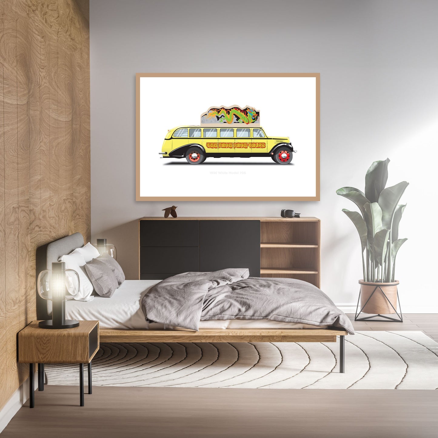 Big Trouble in Little China Egg Shen Tour Bus, 1936 White Model 706 Illustration, Vehicle Art, Vehicle Illustration