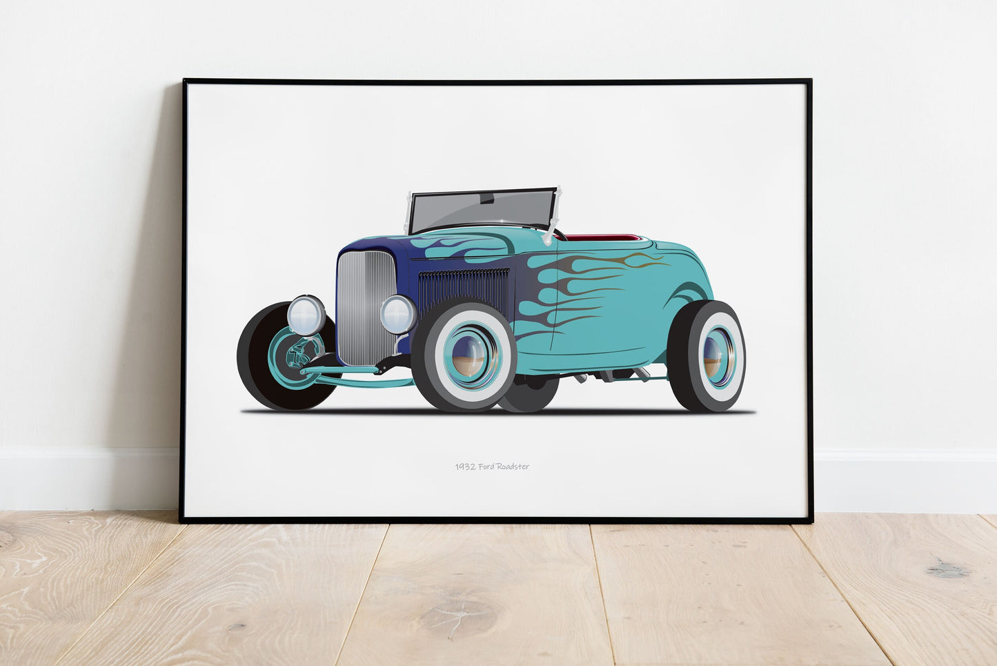 Car Illustration, Custom Car Poster 1932 FORD ROADSTER, Car Portrait, American Hot Rod, Gift For Car Lover