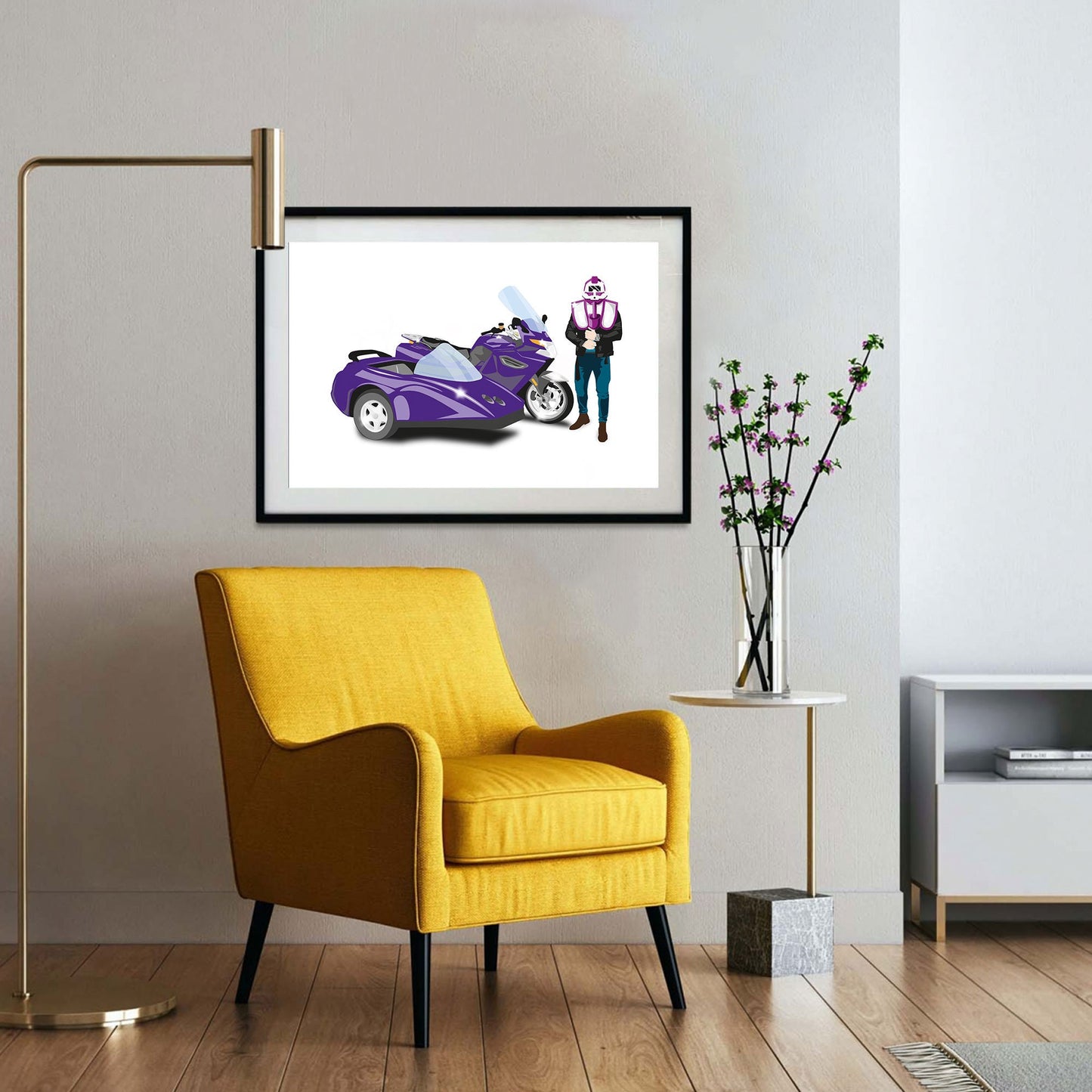 Custom Bike Illustration, 2010 BMW K1300GT With Sidecar, Thunderhawk M.A.S.K 80s Cartoon Car, Retro-Themed Custom Print