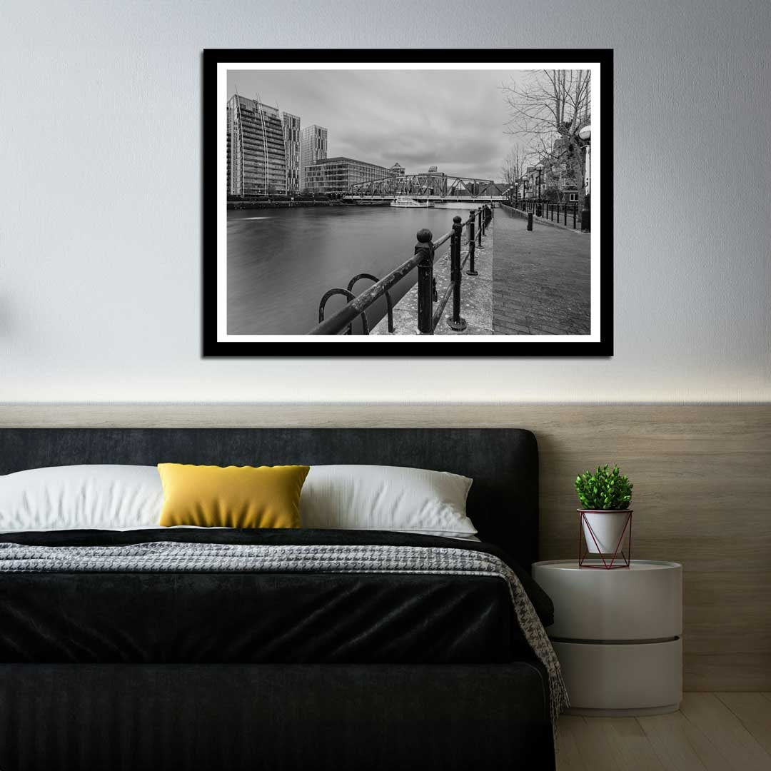 Iron Bridge Salford Quays Manchester in Black and White, Media City, Manchester Photographic Print, Architectural Urban Art Photography