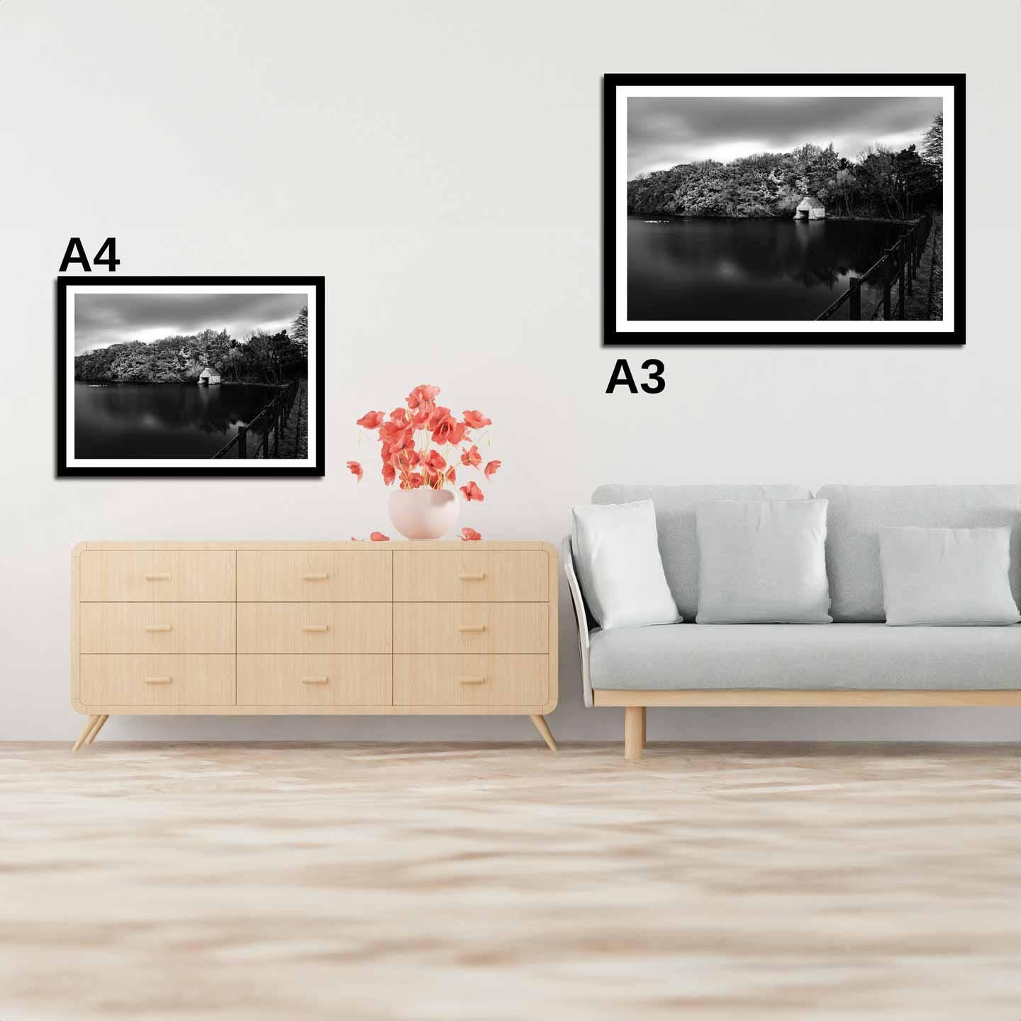 Peak District Countryside Landscape Fine Art Print in Black and White, A4, A3, A2
