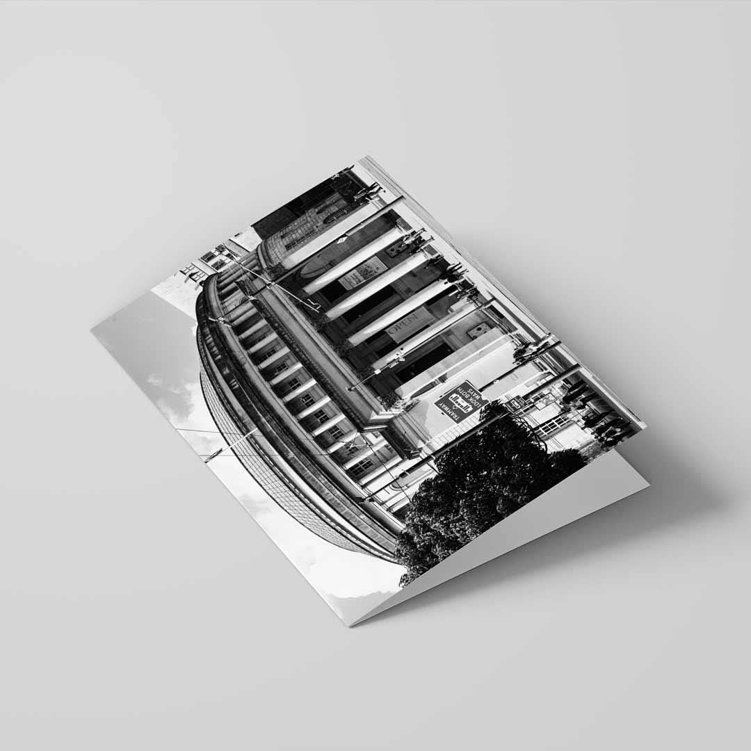 Manchester Greetings Card A5 to fit A5 Picture Frame, Street Photography, Wall Art, Manchester Library, Black and White Photography