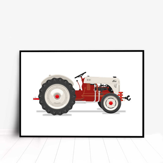 minimalist illustration of a red vintage 1952 Ford 8N Tractor