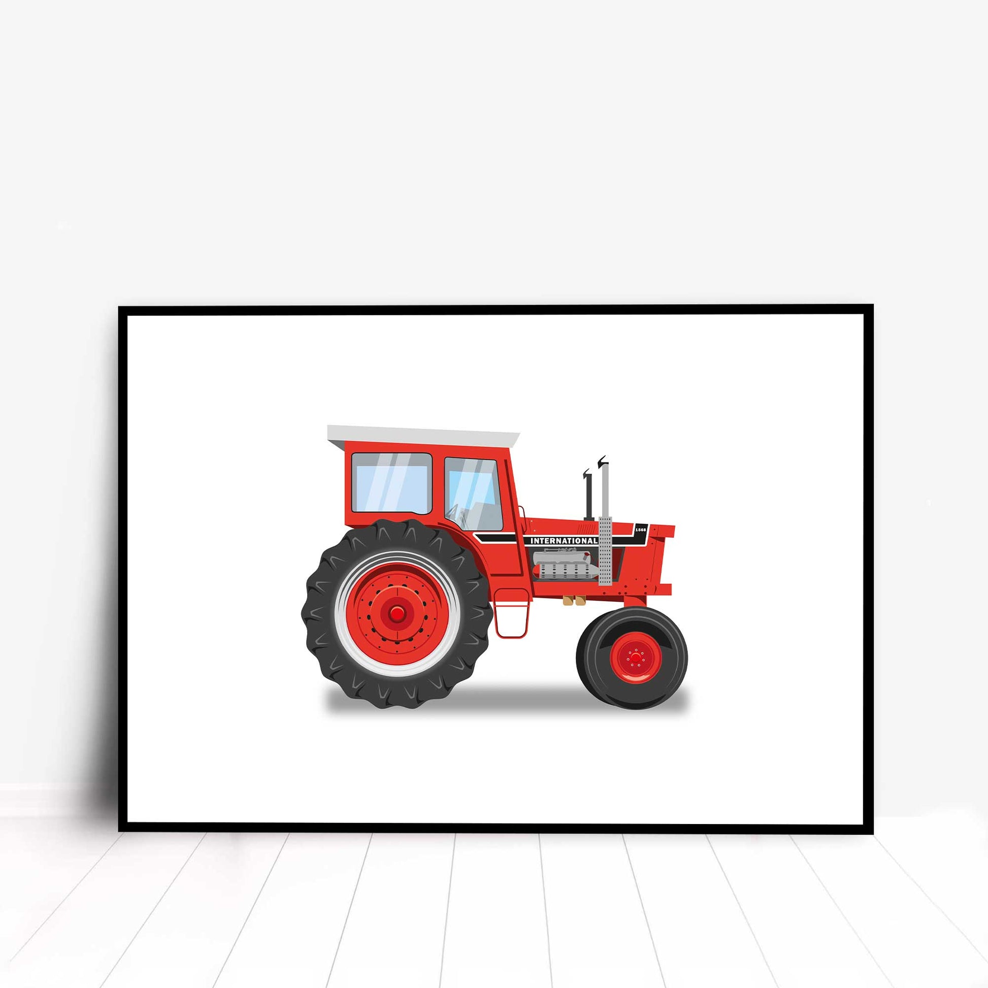 This is a minimalist illustration of a red vintage 1952 Ford 8N Tractor.
