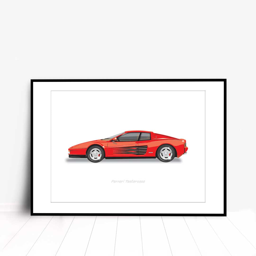 A 1987 Ferrari Testarossa, immortalised in stunning detail through bespoke illustration