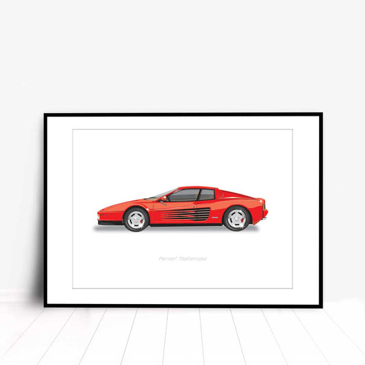 A 1987 Ferrari Testarossa, immortalised in stunning detail through bespoke illustration
