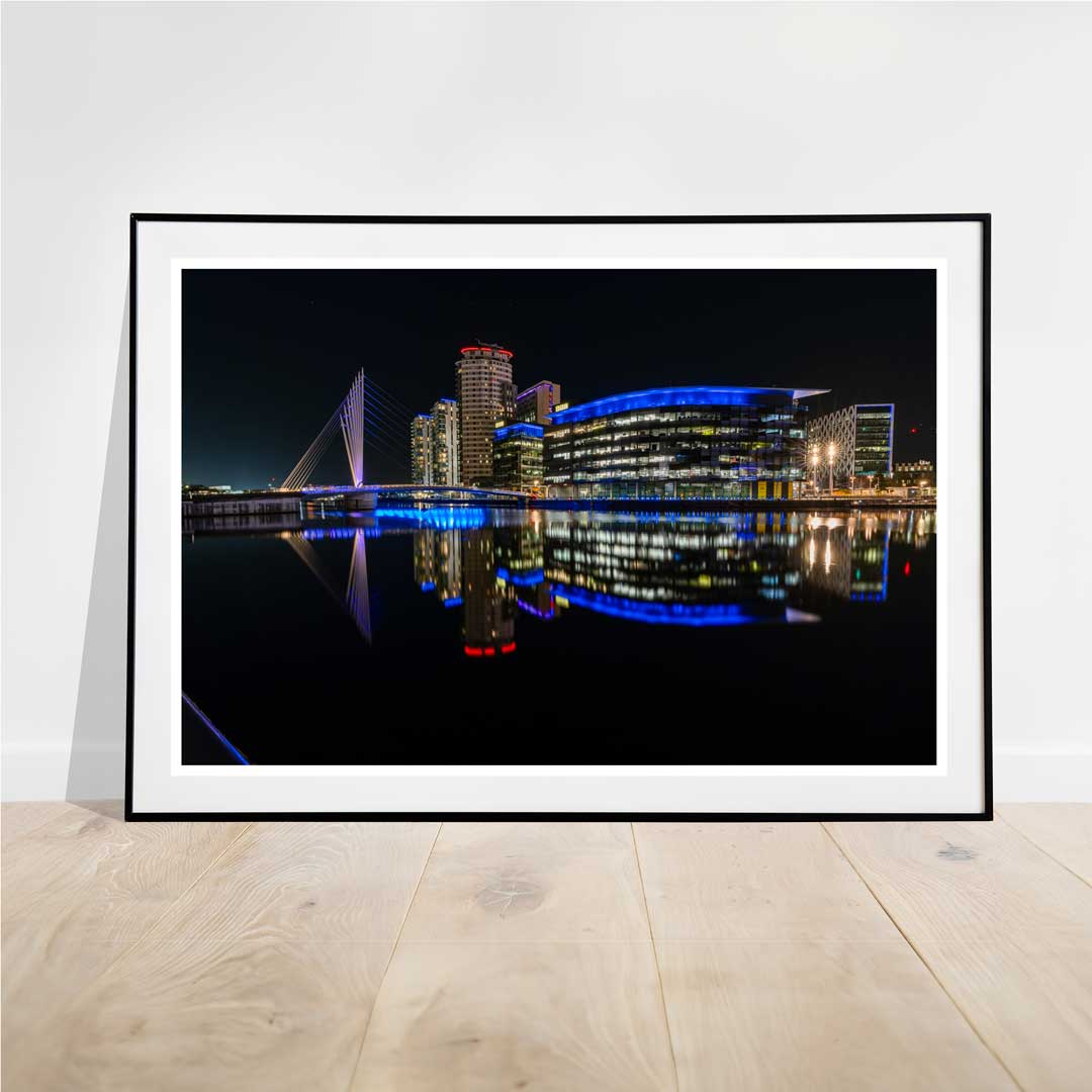 The Quays, Salford Quays Manchester, Media City Night Time Reflections.