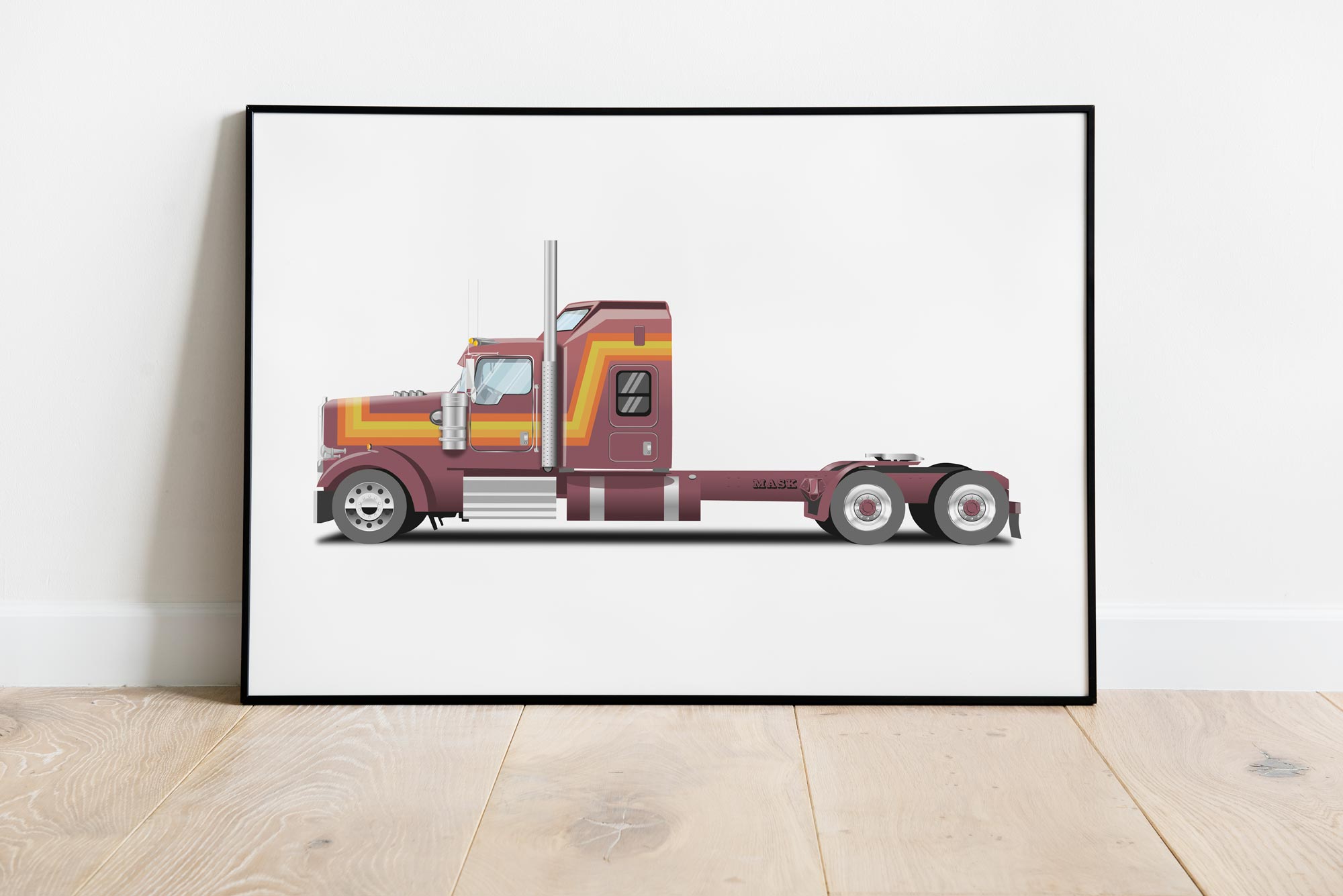 This is my take on the MASK vehicle known as Rhino. The illustration is based on the 2023 Kenworth W900L Truck.