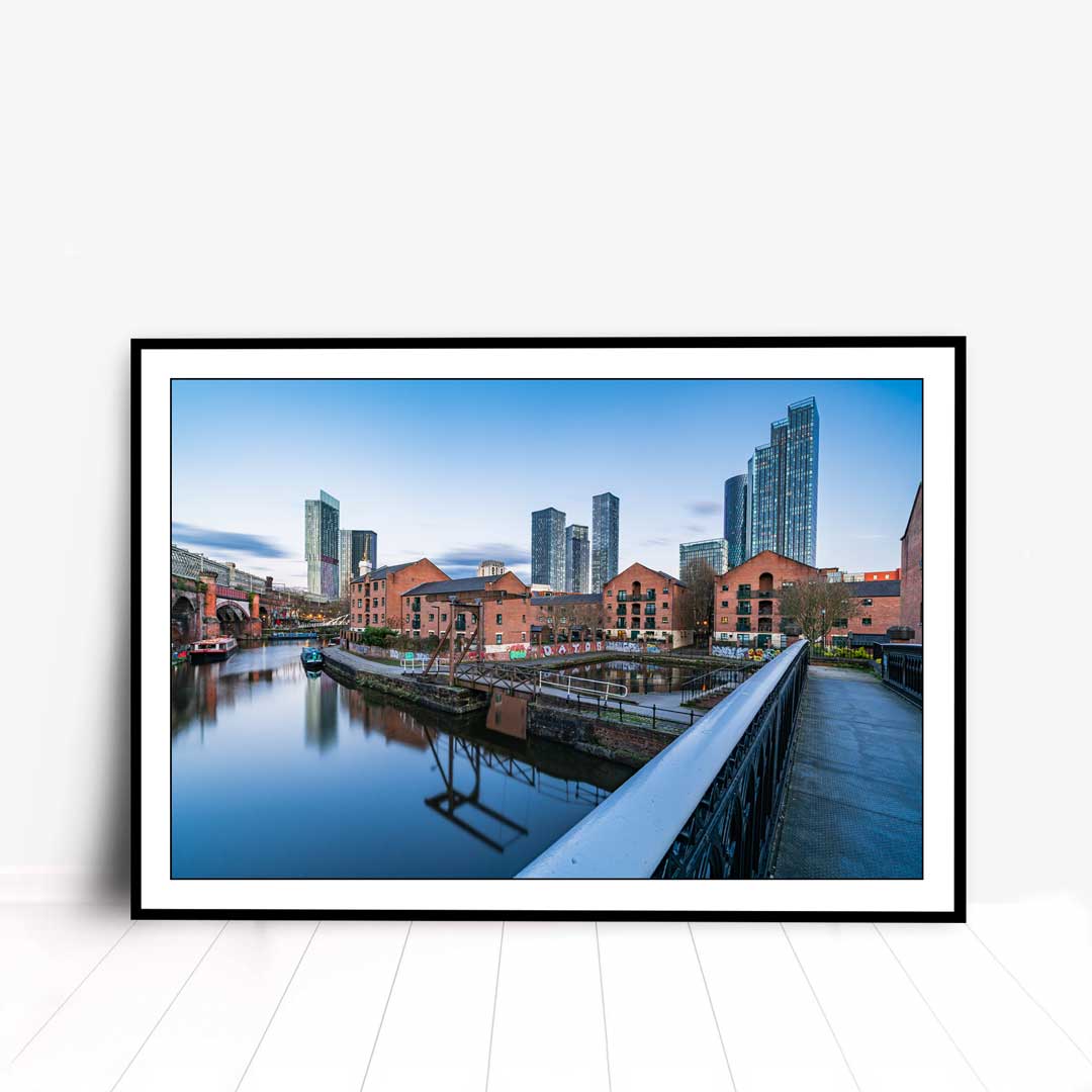 This is a photographic print of the Manchester Castlefield canal area