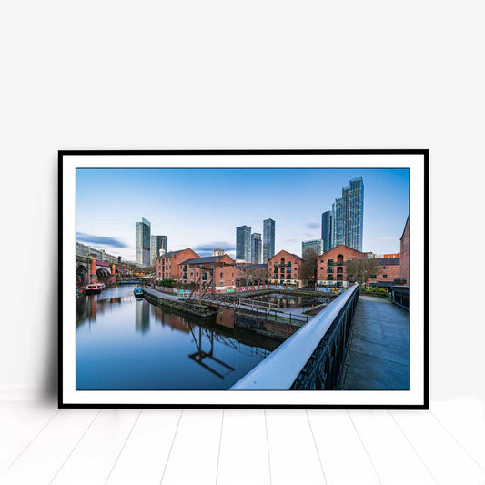 This is a photographic print of the Manchester Castlefield canal area