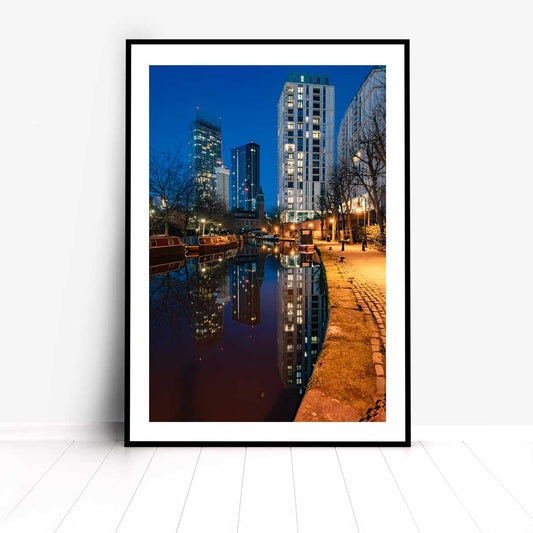 This is a photographic print of the Manchester Castlefield canal area that was taken through a long exposure.