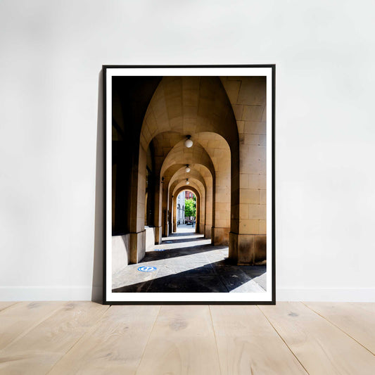 This is a photographic print of the archways at Manchester Town Hall.
