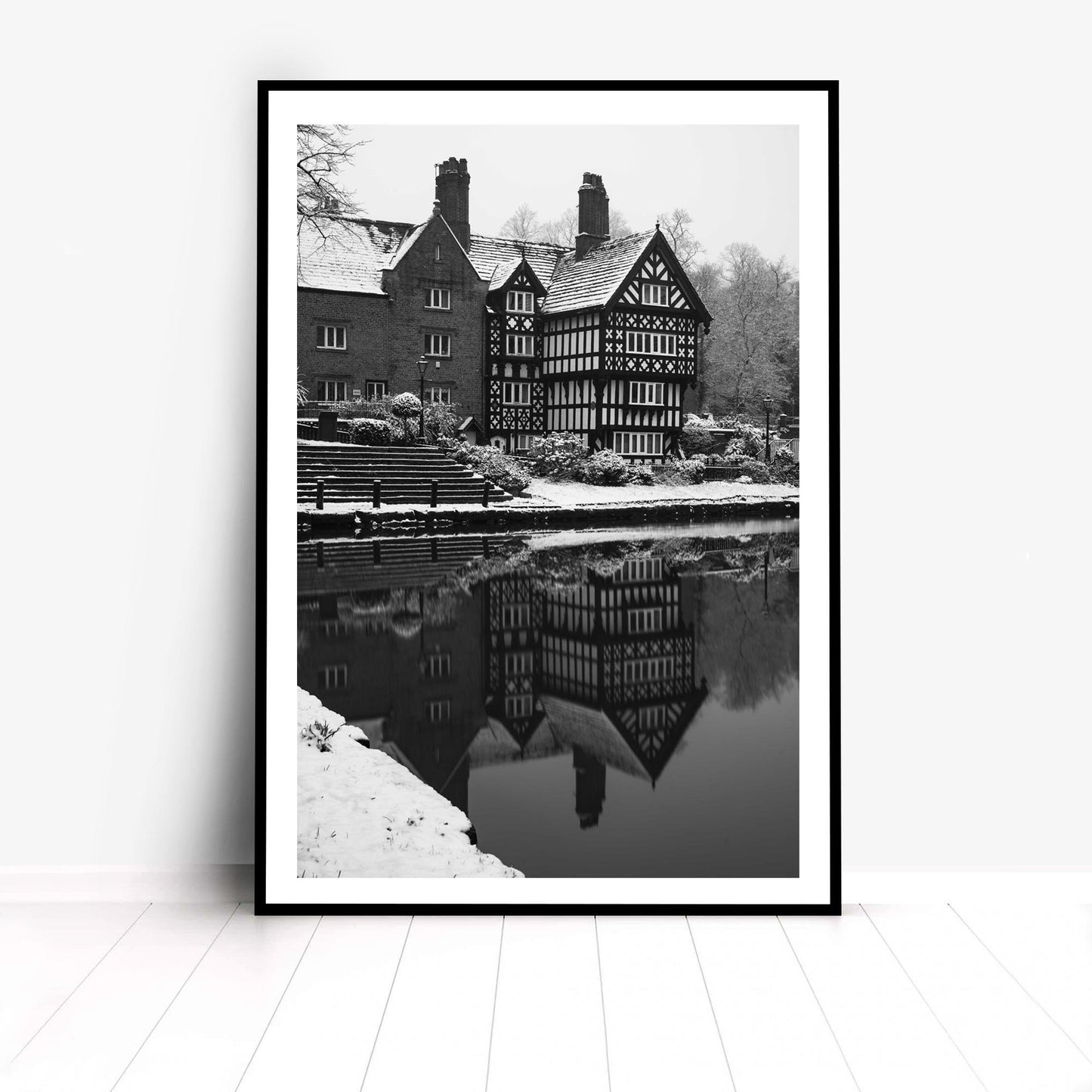 Black and White Winter Photo, Packet House on Worsley Canal Manchester, Snow Decor, Photographic Fine Art, Winter Themed Print A4, A3, A2