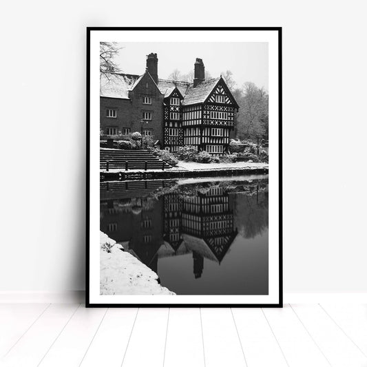Black and White Winter Photo, Packet House on Worsley Canal Manchester, Snow Decor, Photographic Fine Art, Winter Themed Print A4, A3, A2