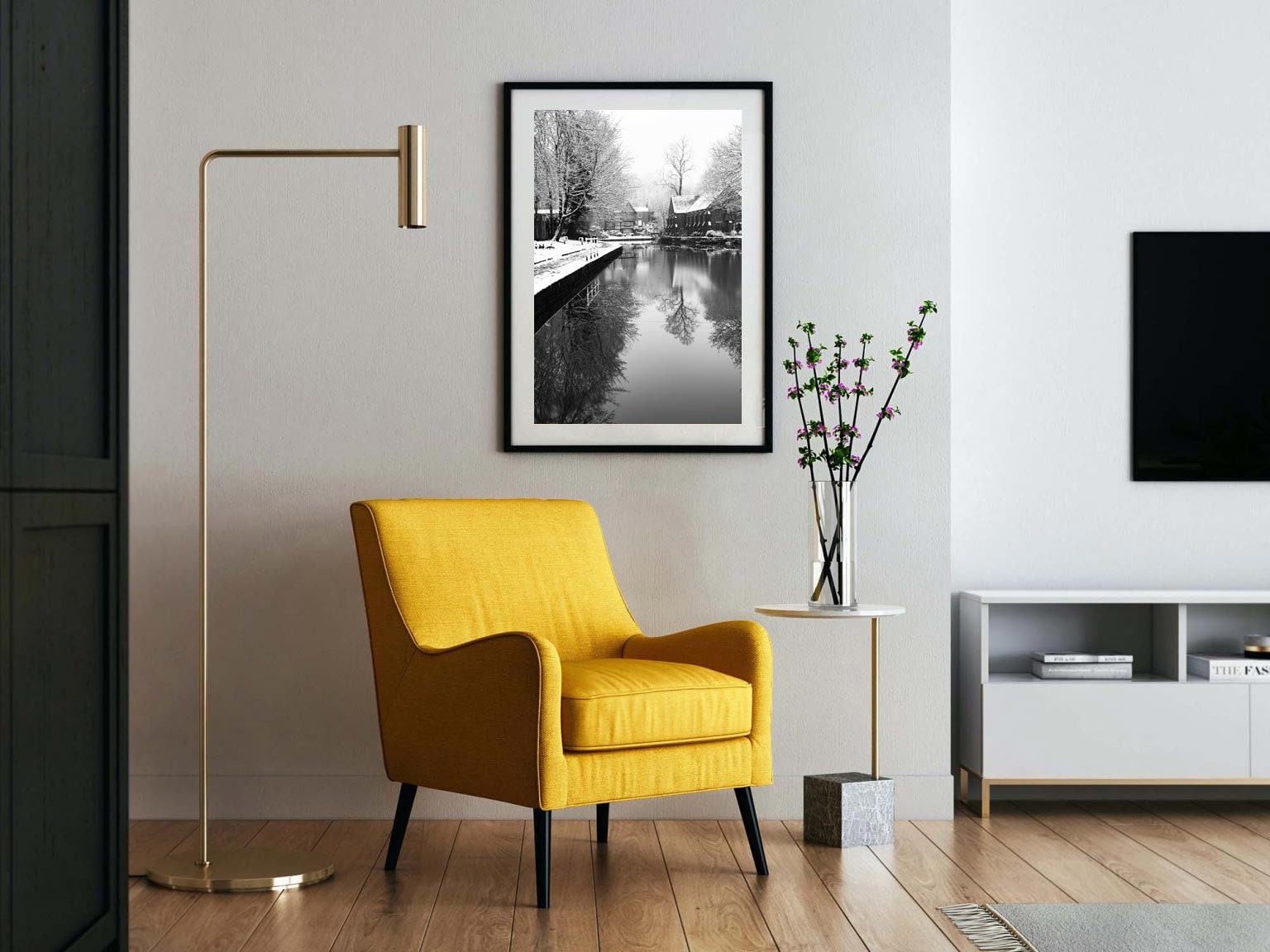 Richard Abram Photography - Black and White Winter Photo of the Packet House on Worsley Canal, Manchester UK Winter Photographic Fine Art Print A4, A3, A2
