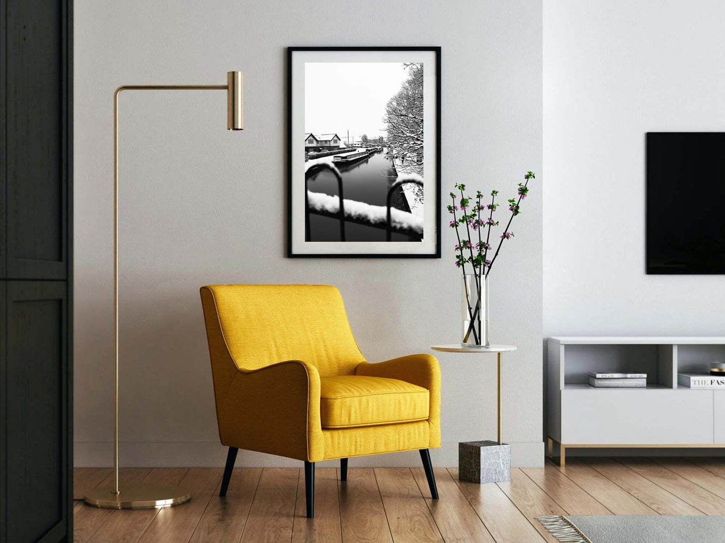 Richard Abram photography - Black and White Winter Photo of Worsley Canal in Manchester, Winter Photographic Home Decor Fine Art Print A4, A3, A2