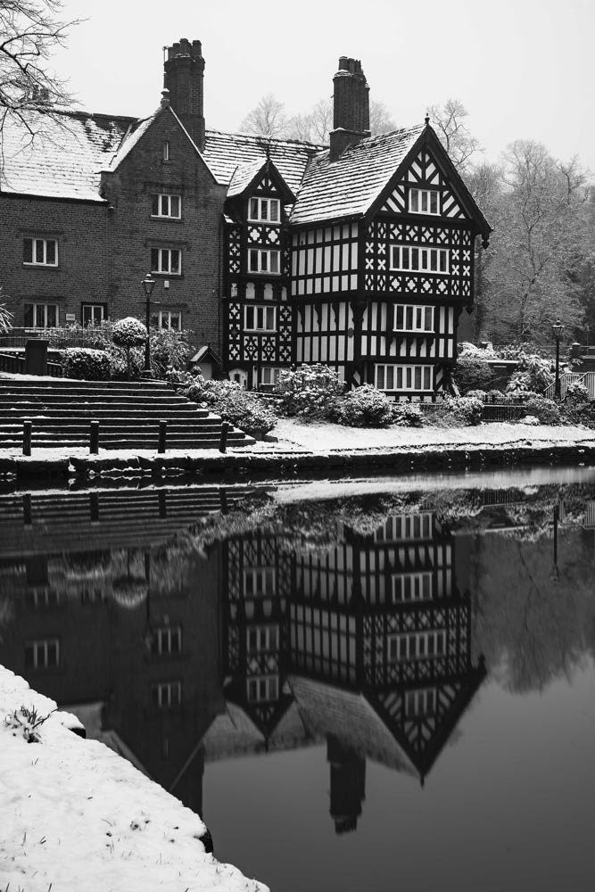 Black and White Winter Photo, Packet House on Worsley Canal Manchester, Snow Decor, Photographic Fine Art, Winter Themed Print A4, A3, A2