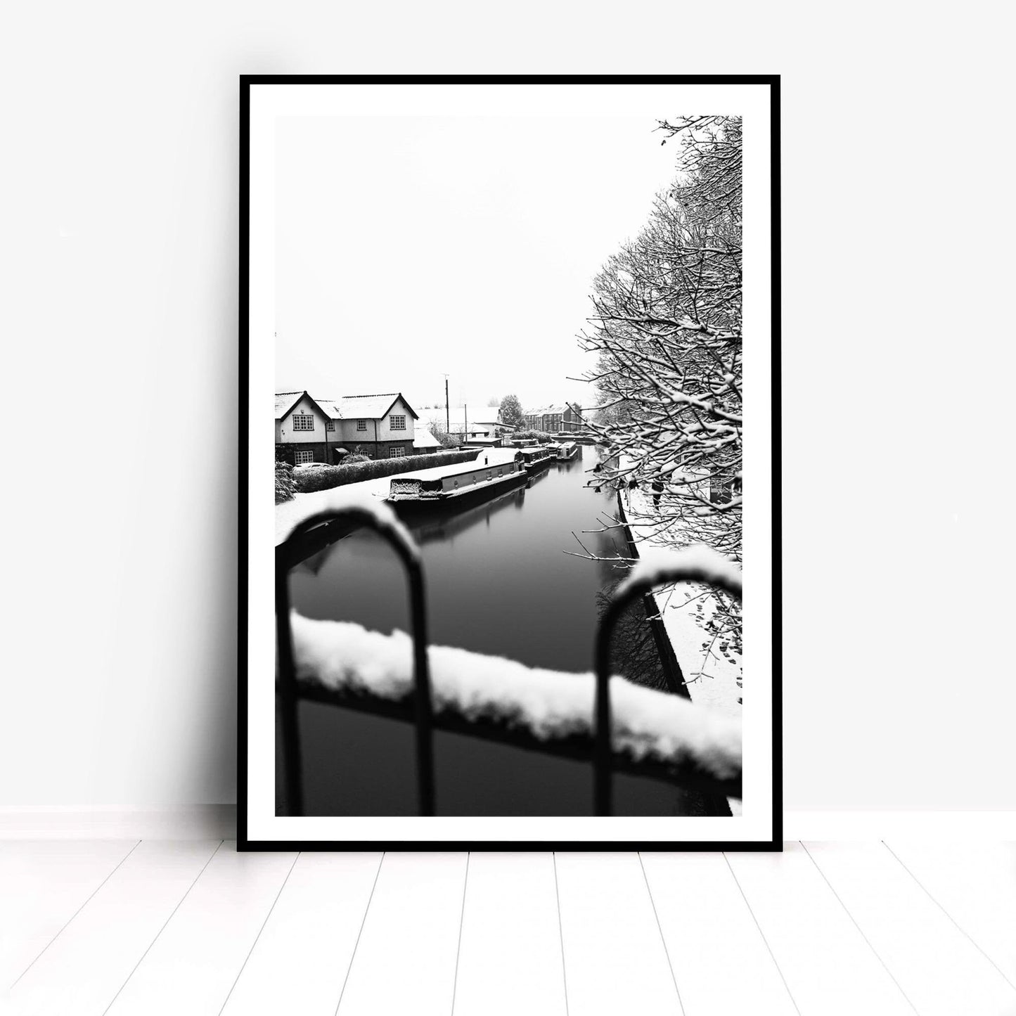 Richard Abram photography - Black and White Winter Photo of Worsley Canal in Manchester, Winter Photographic Home Decor Fine Art Print A4, A3, A2