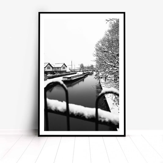 Richard Abram photography - Black and White Winter Photo of Worsley Canal in Manchester, Winter Photographic Home Decor Fine Art Print A4, A3, A2