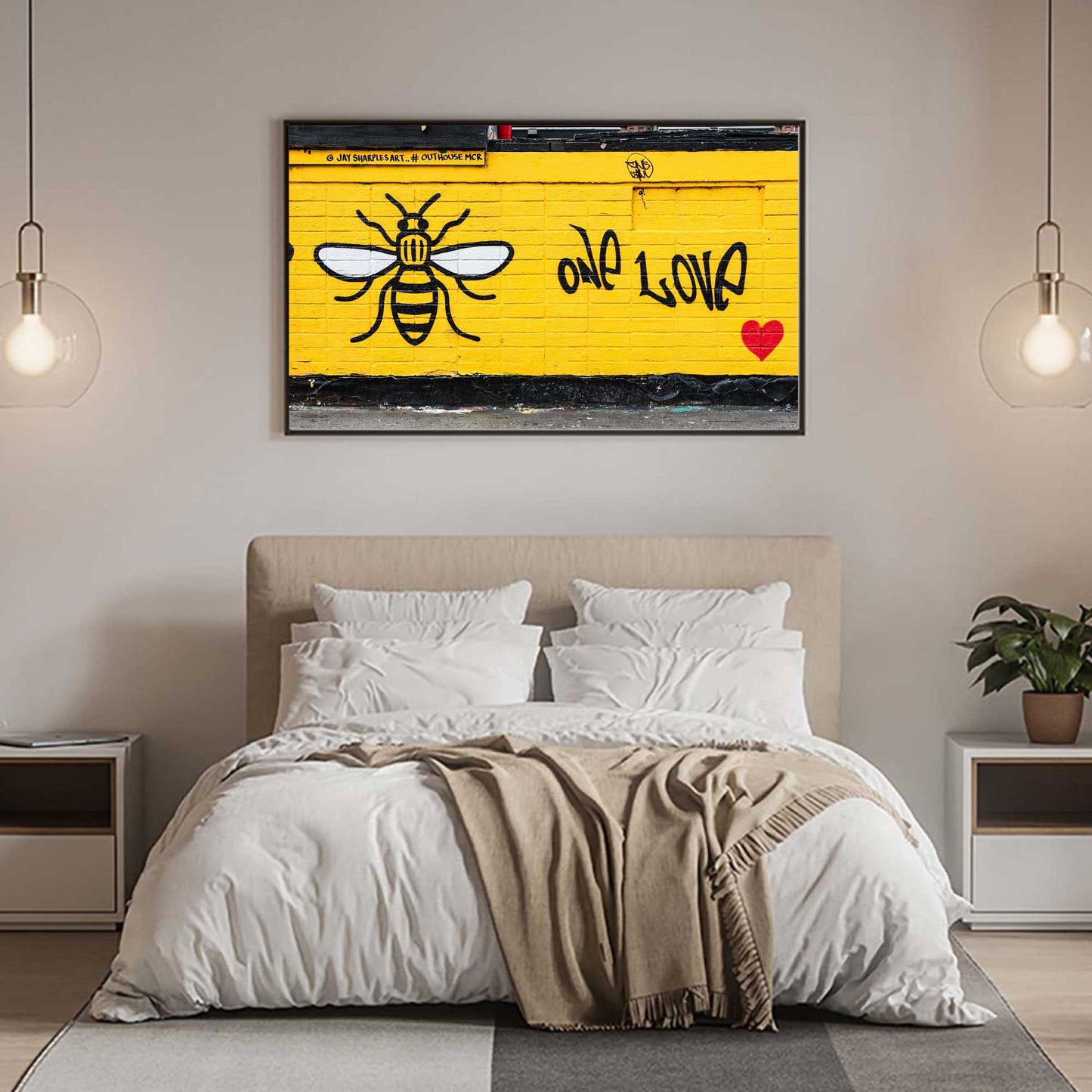 Richard Abram Photography - Photographic print of One Love Manchester Bee Mural Street Photograph, taken in Manchester, England, UK.