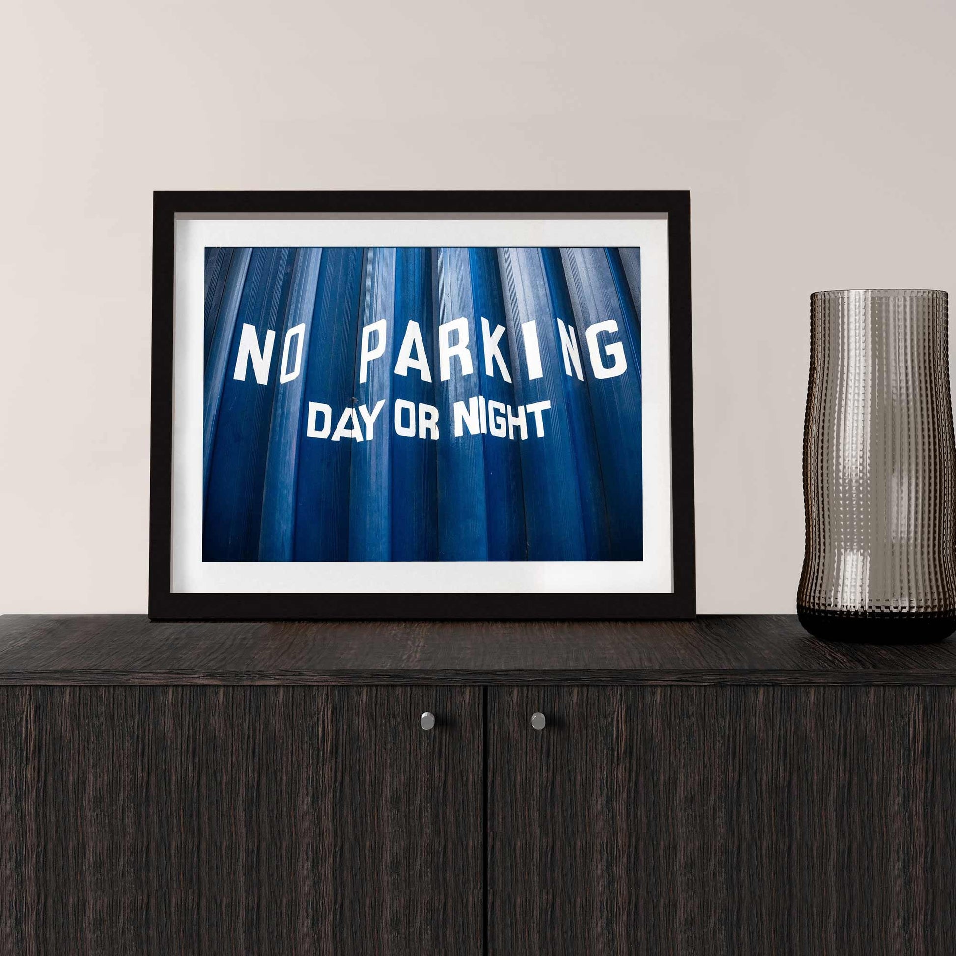 Typography Street Sign Blue Garage Door Digital Photography Fine Art Print A4, A3, A2