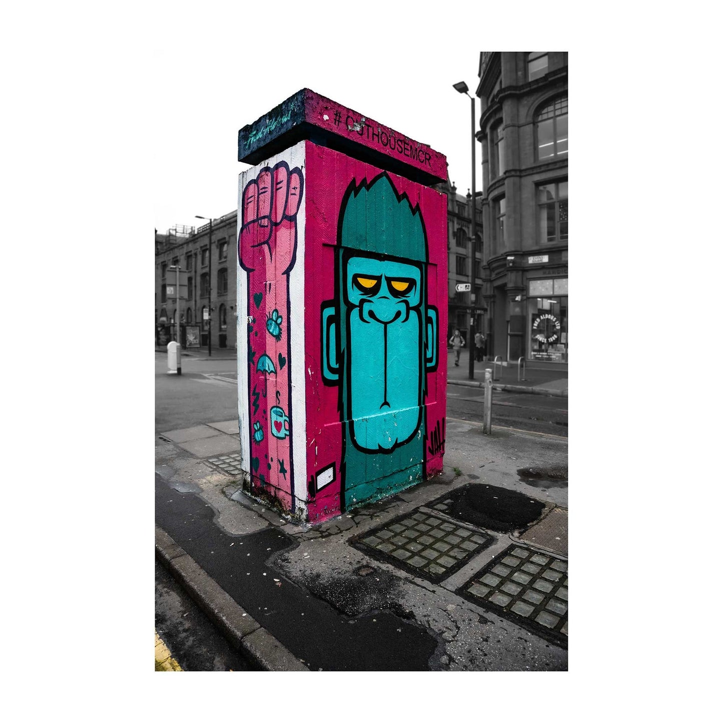 Graffiti art of a gorilla and a raised fist as a
Colourfully Print, Street Photography.