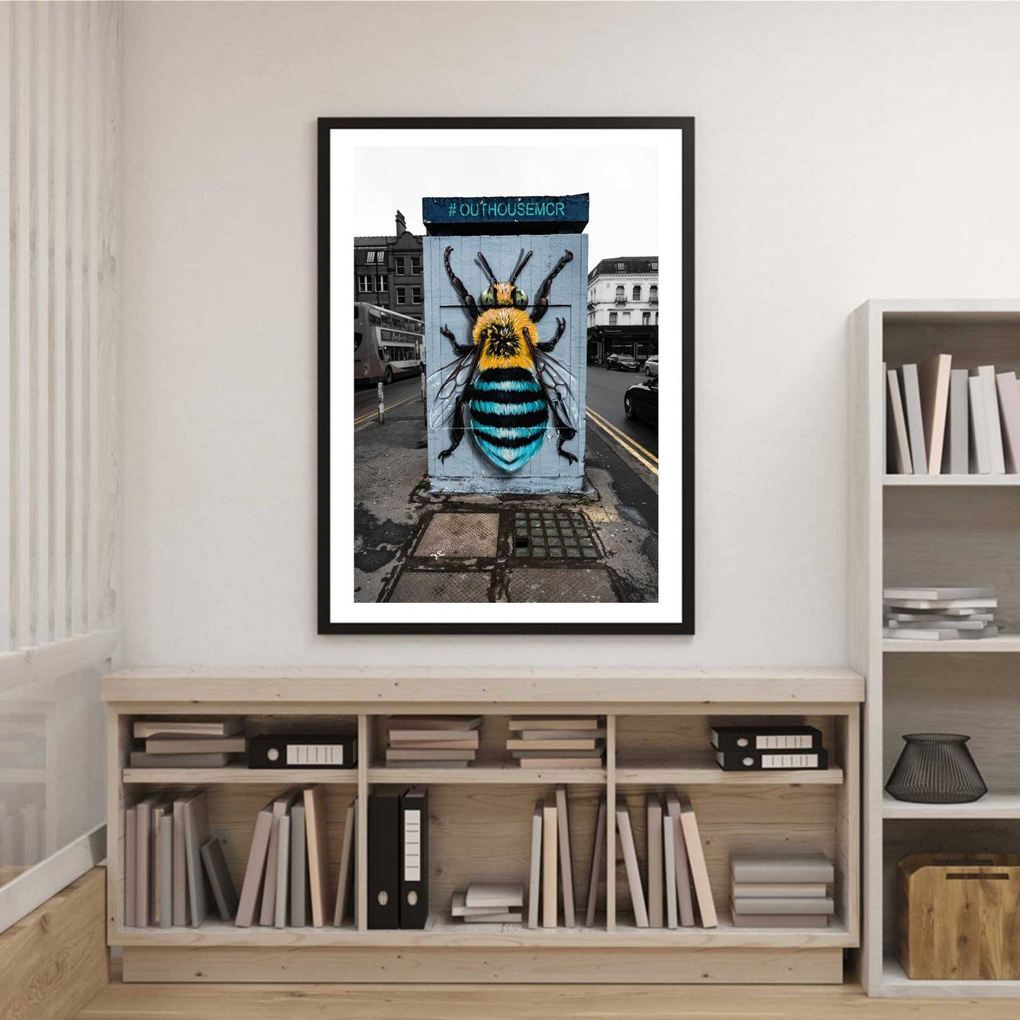 Richard abram Photography - Yellow and Blue Bee graffiti art on a wall, Street Photography, Fine Art Photo, Wall Art, Manchester photo, Manchester print, City Print, UK City A4, A3, A2