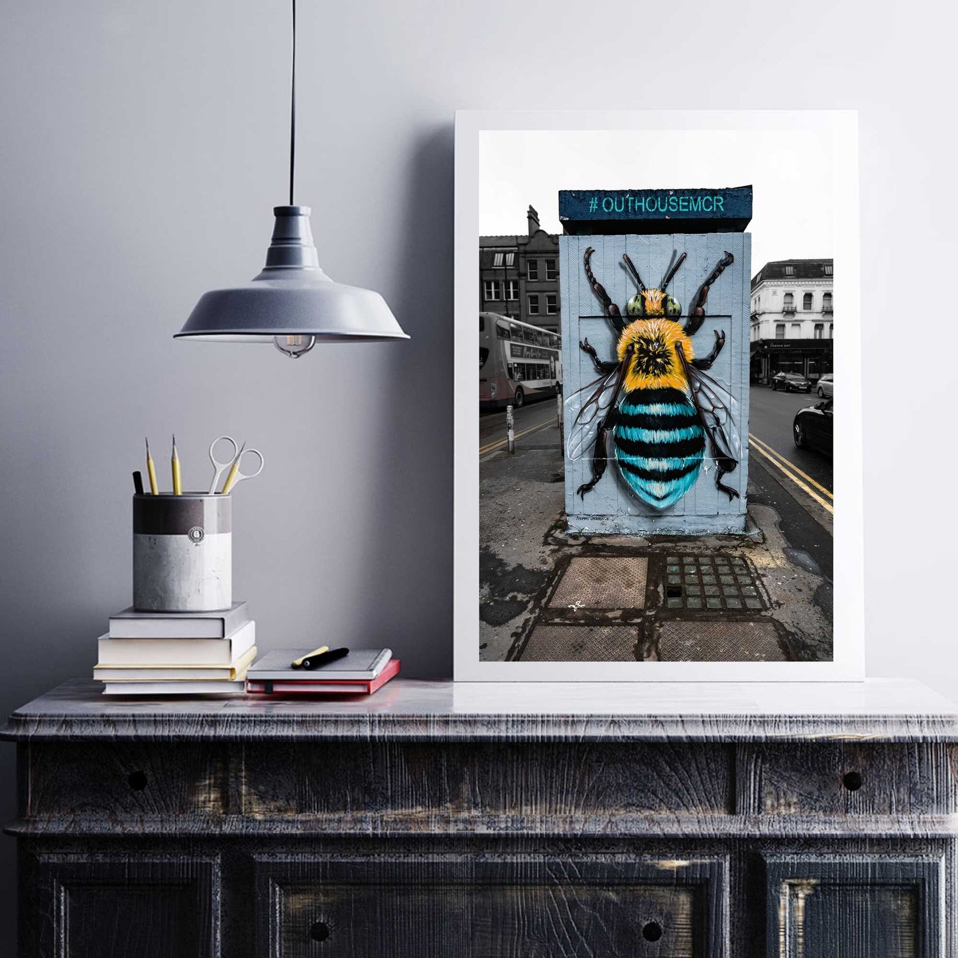 Yellow and Blue Bee, Street Photography, Fine Art Photo, Wall Art, Manchester photo, Manchester print, City Print, UK City A4, A3, A2