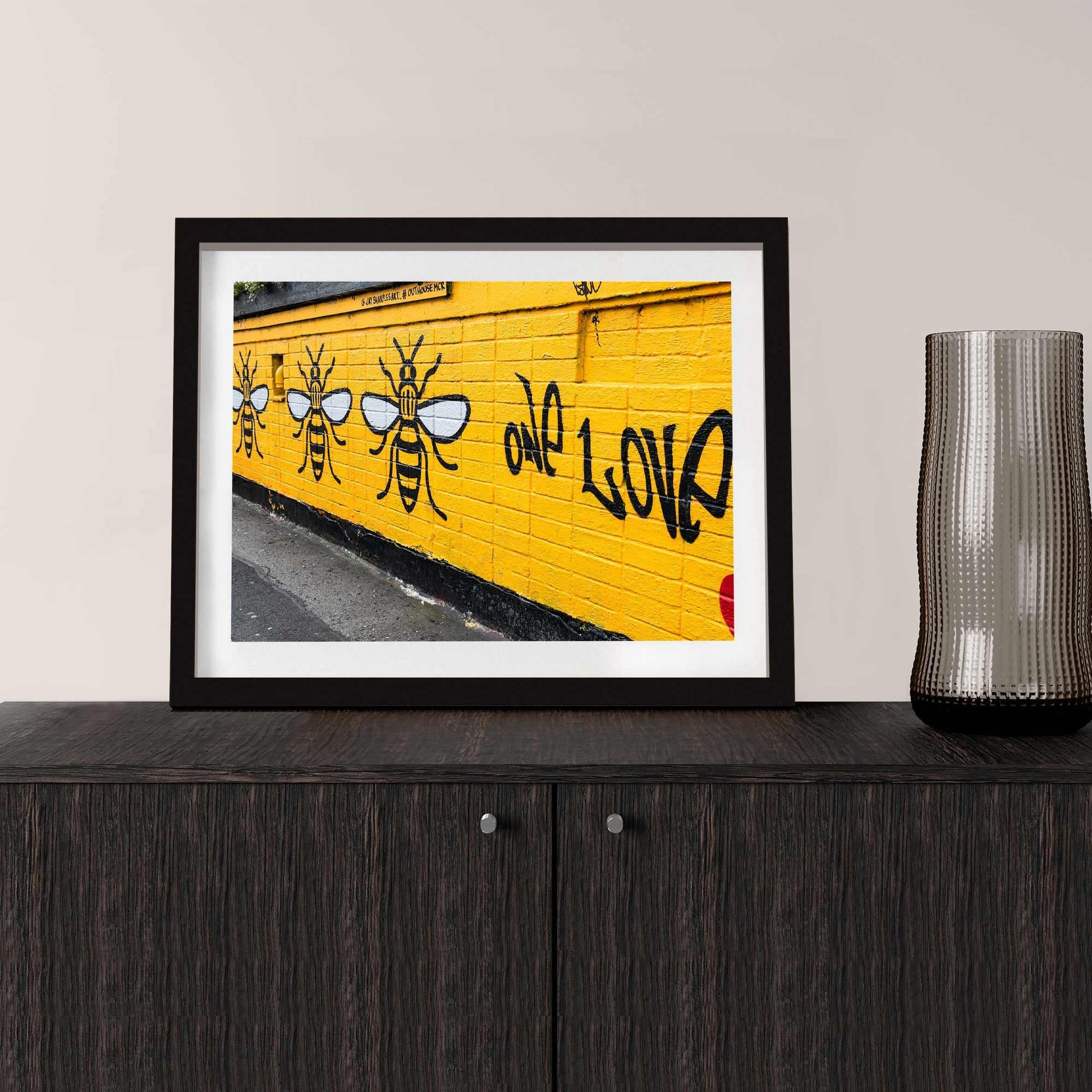 One love with Manchester bees, Manchester Street Photography, Fine Art Photo, Wall Art, Graffiti Art, Manchester Bee's A4, A3, A2