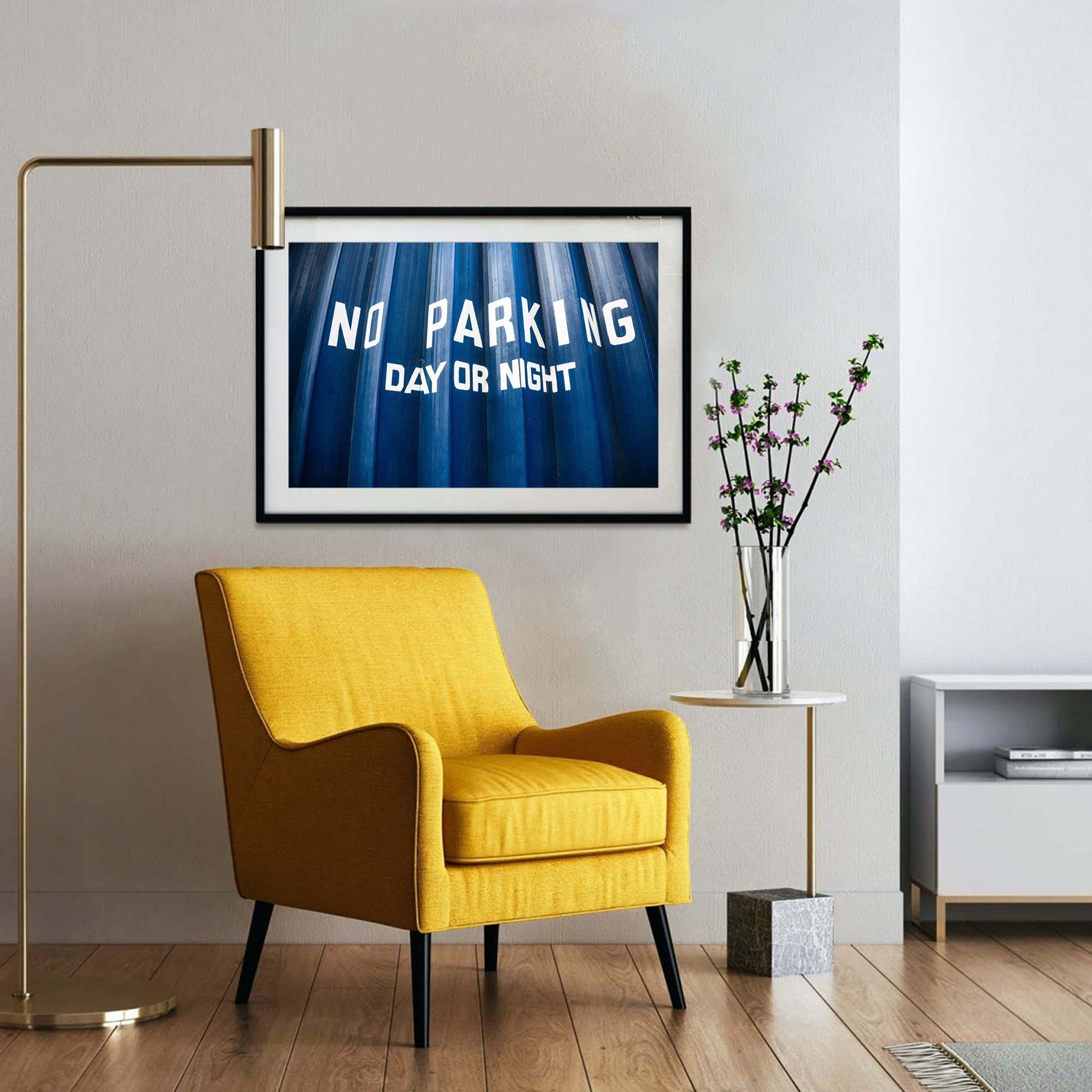Typography Street Sign Blue Garage Door Digital Photography Fine Art Print A4, A3, A2