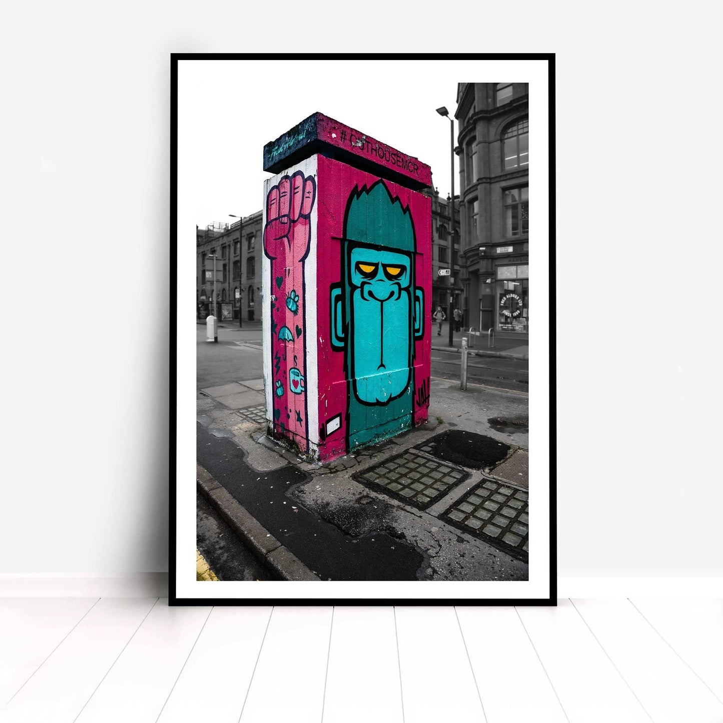 Graffiti art of a gorilla and a raised fist as a
Colourfully Print, Street Photography.