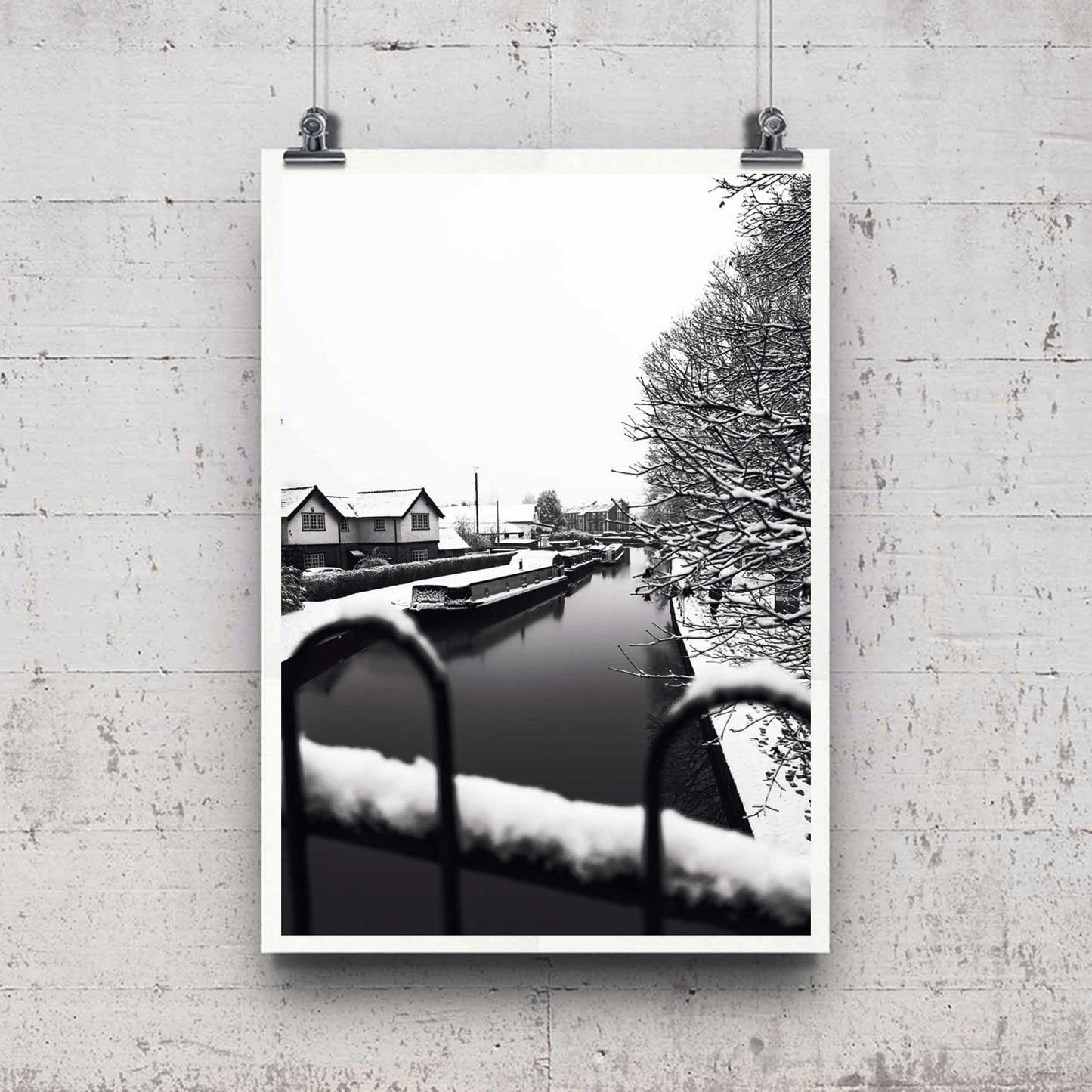Richard Abram photography - Black and White Winter Photo of Worsley Canal in Manchester, Winter Photographic Home Decor Fine Art Print A4, A3, A2