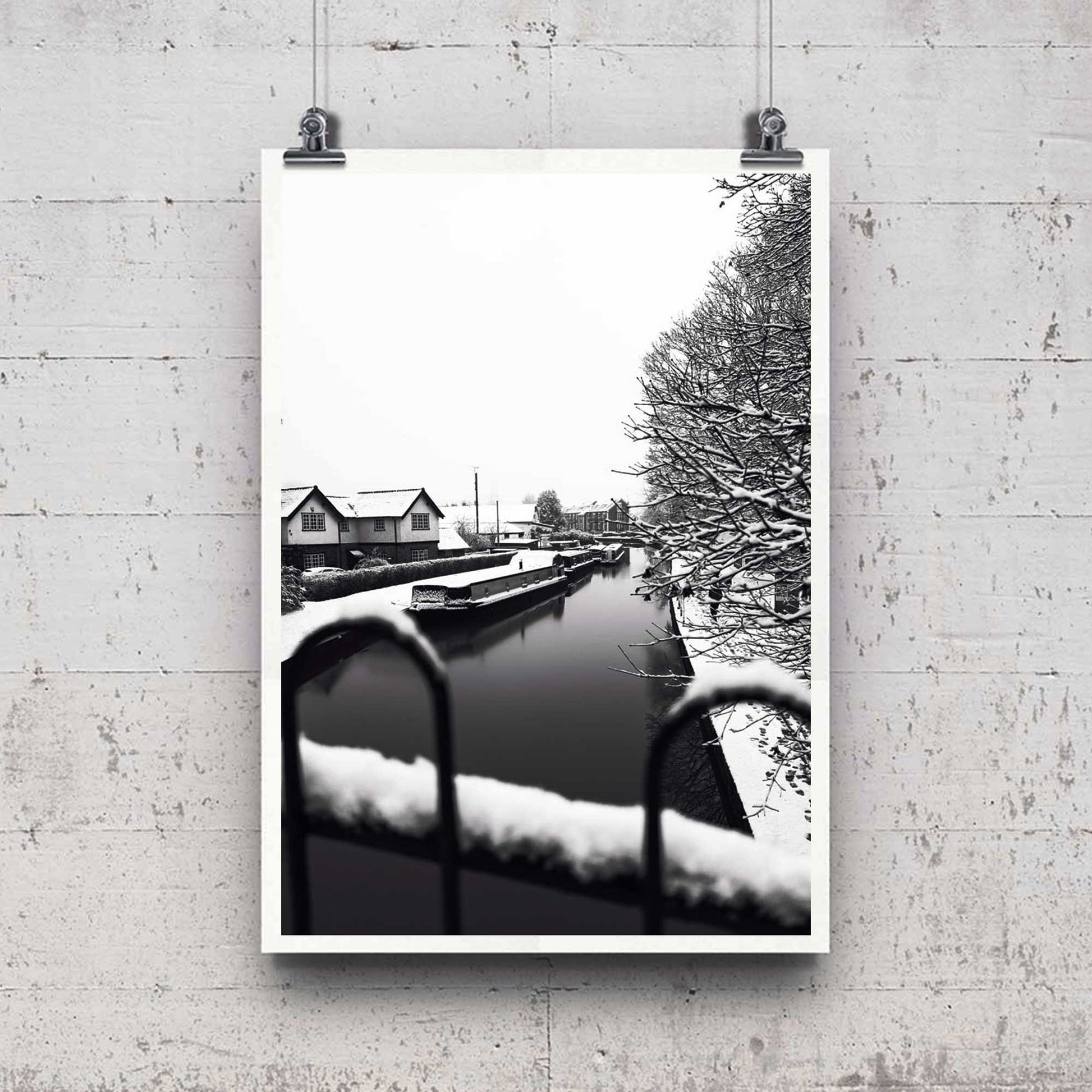 Richard Abram photography - Black and White Winter Photo of Worsley Canal in Manchester, Winter Photographic Home Decor Fine Art Print A4, A3, A2