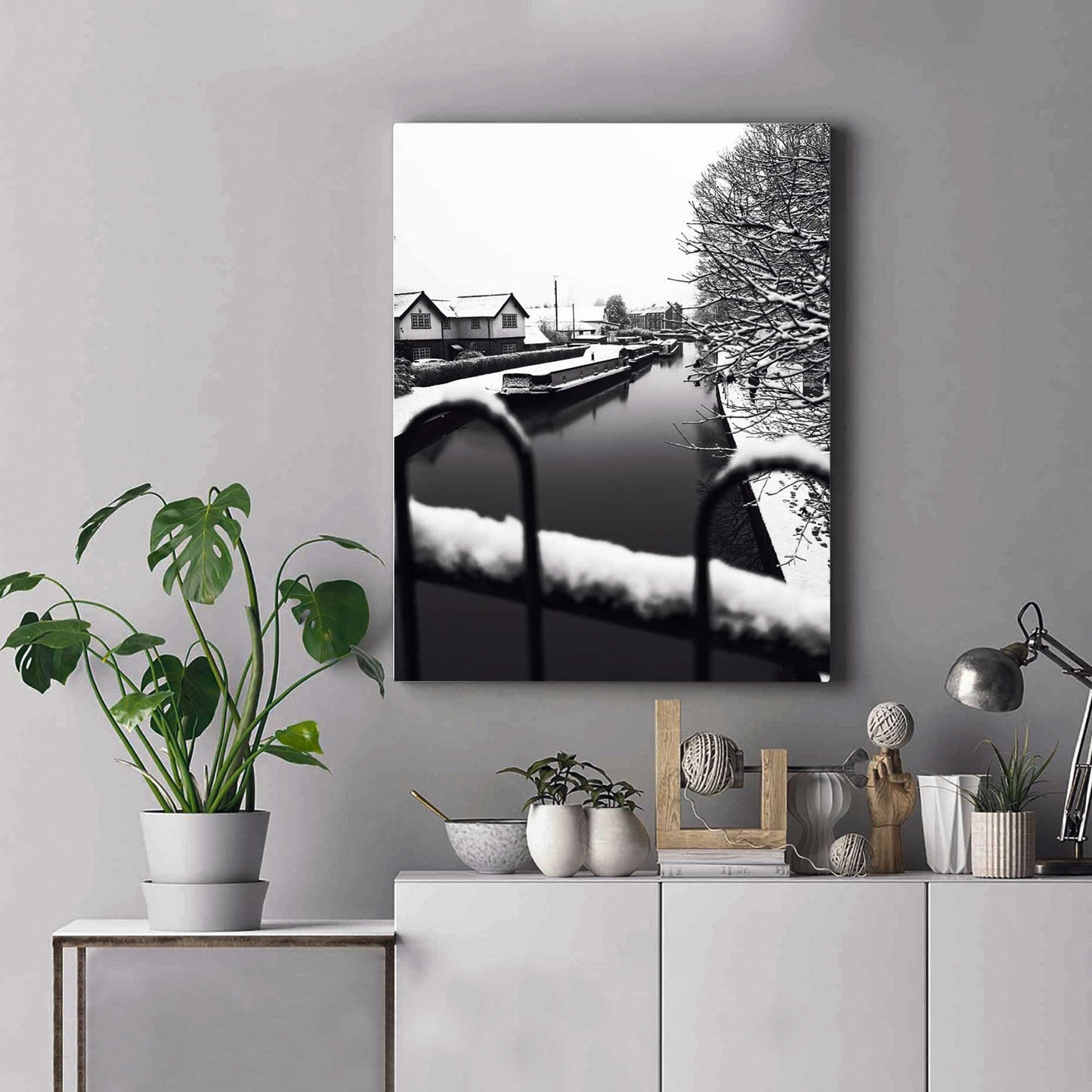 Richard Abram photography - Black and White Winter Photo of Worsley Canal in Manchester, Winter Photographic Home Decor Fine Art Print A4, A3, A2