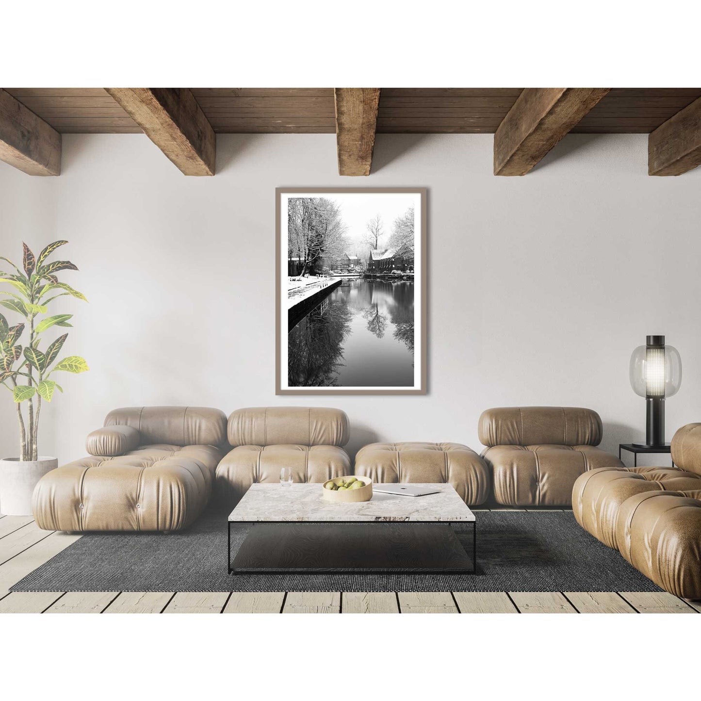 Richard Abram Photography - Black and White Winter Photo of the Packet House on Worsley Canal, Manchester UK Winter Photographic Fine Art Print A4, A3, A2