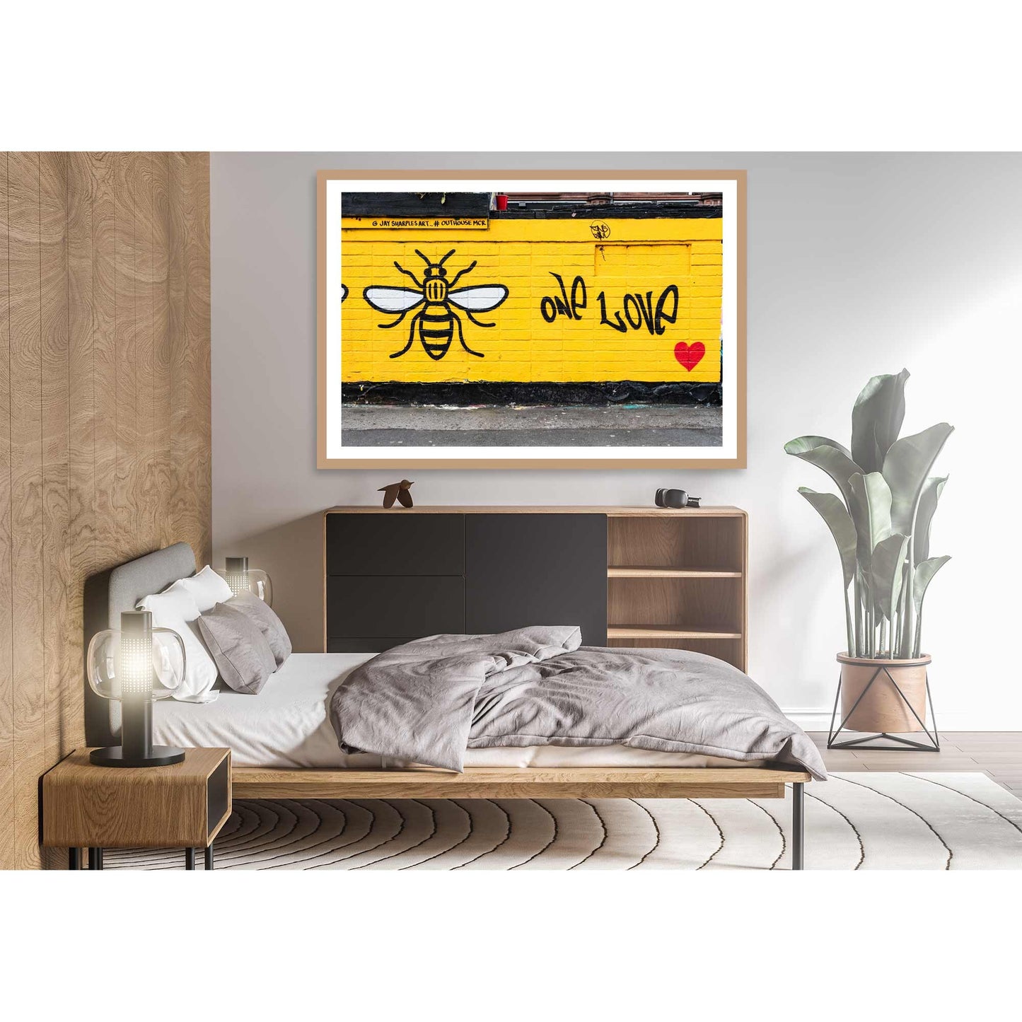 Richard Abram Photography - Photographic print of One Love Manchester Bee Mural Street Photograph, taken in Manchester, England, UK.