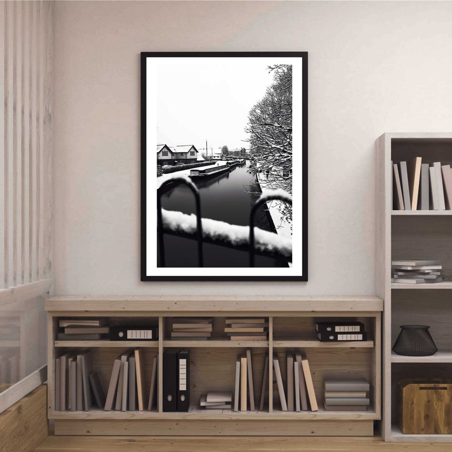 Richard Abram photography - Black and White Winter Photo of Worsley Canal in Manchester, Winter Photographic Home Decor Fine Art Print A4, A3, A2