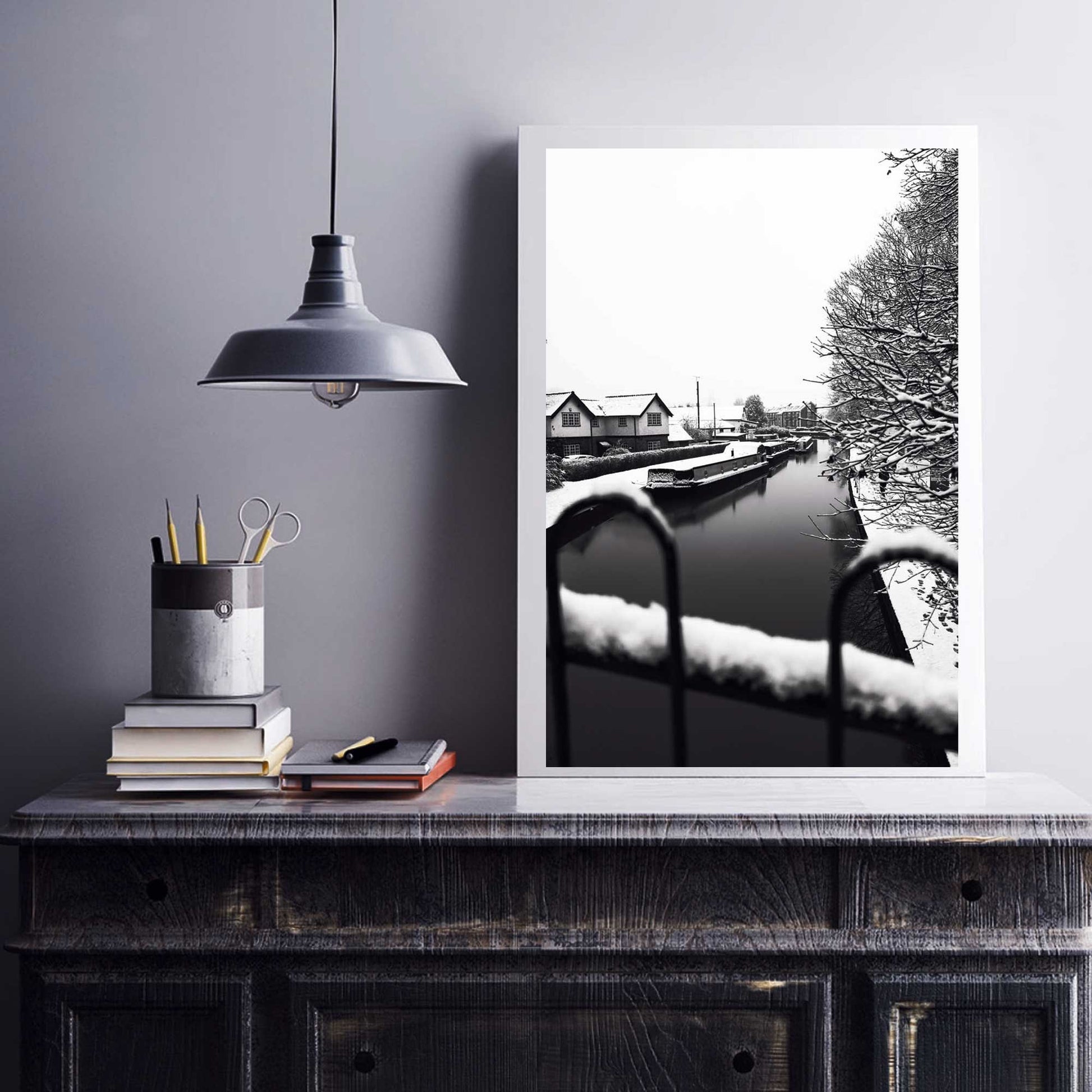 Richard Abram photography - Black and White Winter Photo of Worsley Canal in Manchester, Winter Photographic Home Decor Fine Art Print A4, A3, A2