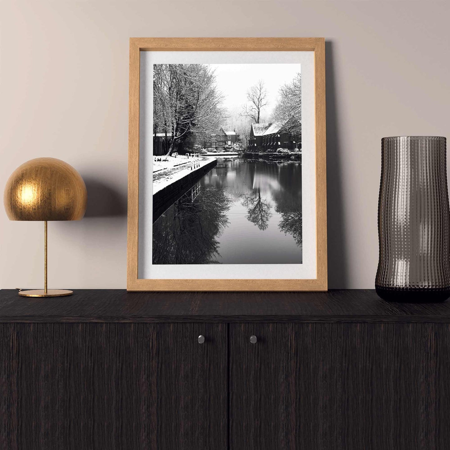 Richard Abram Photography - Black and White Winter Photo of the Packet House on Worsley Canal, Manchester UK Winter Photographic Fine Art Print A4, A3, A2