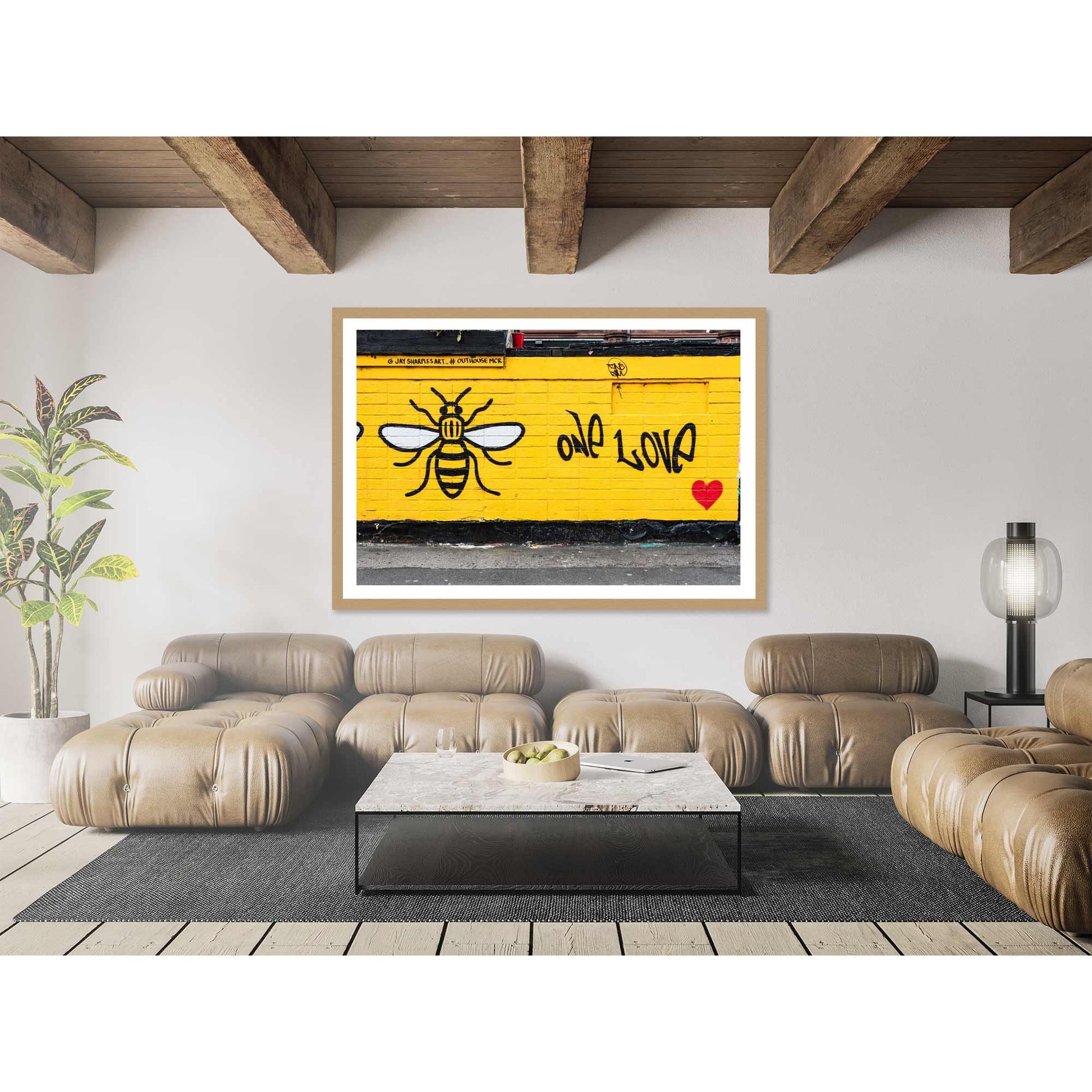 Richard Abram Photography - Photographic print of One Love Manchester Bee Mural Street Photograph, taken in Manchester, England, UK.