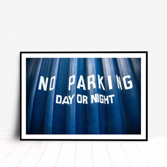 Typography Street Sign Blue Garage Door Digital Photography Fine Art Print A4, A3, A2