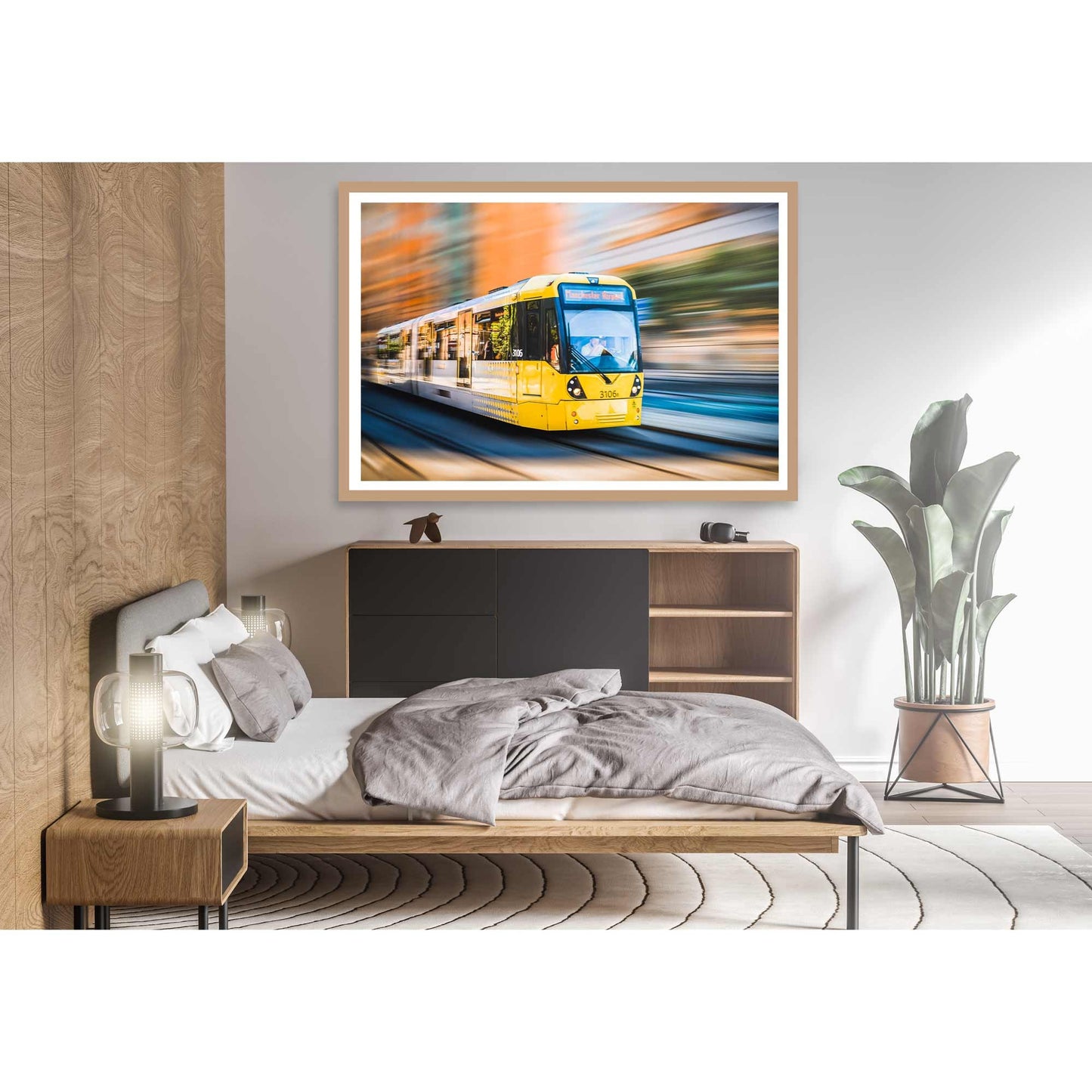 Richard Abram Photography - Photographic print of Manchester Tram with motion blur effect making the tram look like it is speeding, taken in Manchester, England, UK.