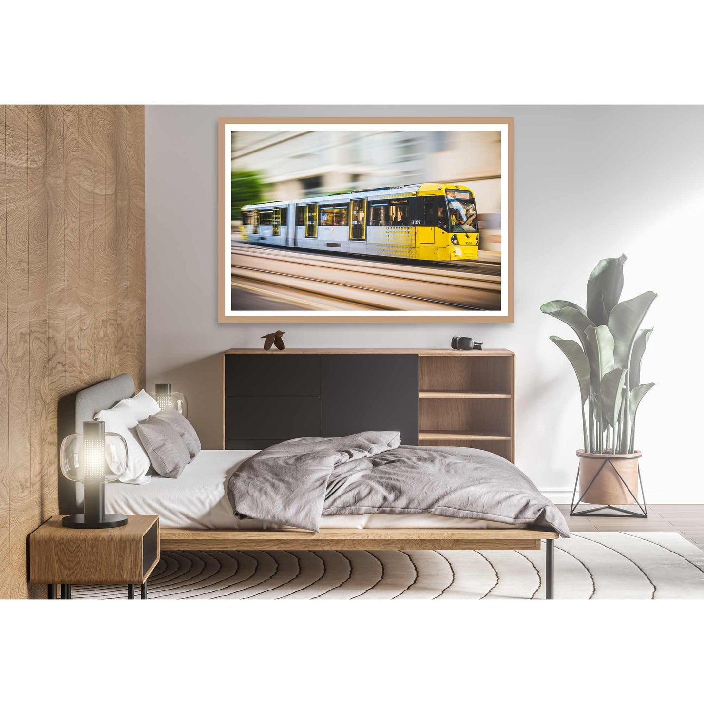 Richard Abram Photography - Photographic print of Manchester Tram with motion blur effect making the tram look like it is speeding, taken in Manchester, England, UK.