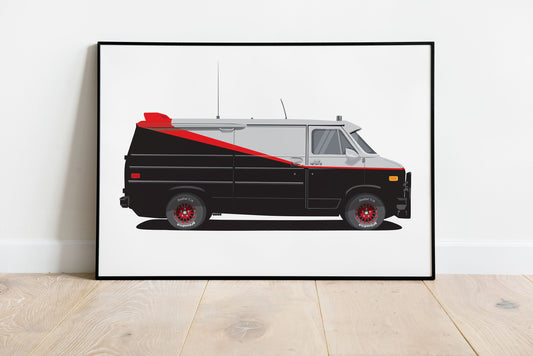 1980s GMC Vandura A-Team Van Illustration, Custom Poster, Vehicle Art, A-Team Vehicle Illustration