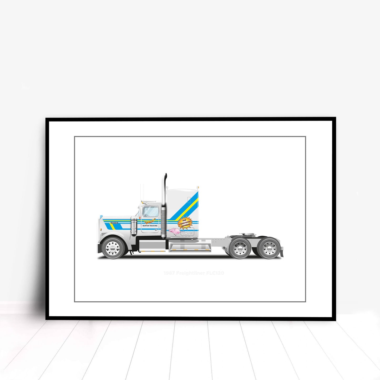 Big Trouble in Little China Pork Chop Express, 1987 Freightliner FLC120, Jack Burton Truck, Vehicle Illustration, Custom Car Art
