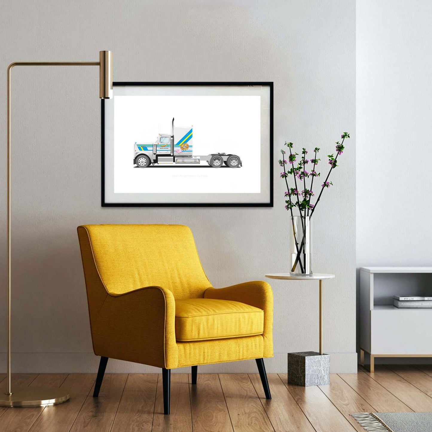 Big Trouble in Little China Pork Chop Express, 1987 Freightliner FLC120, Jack Burton Truck, Vehicle Illustration, Custom Car Art