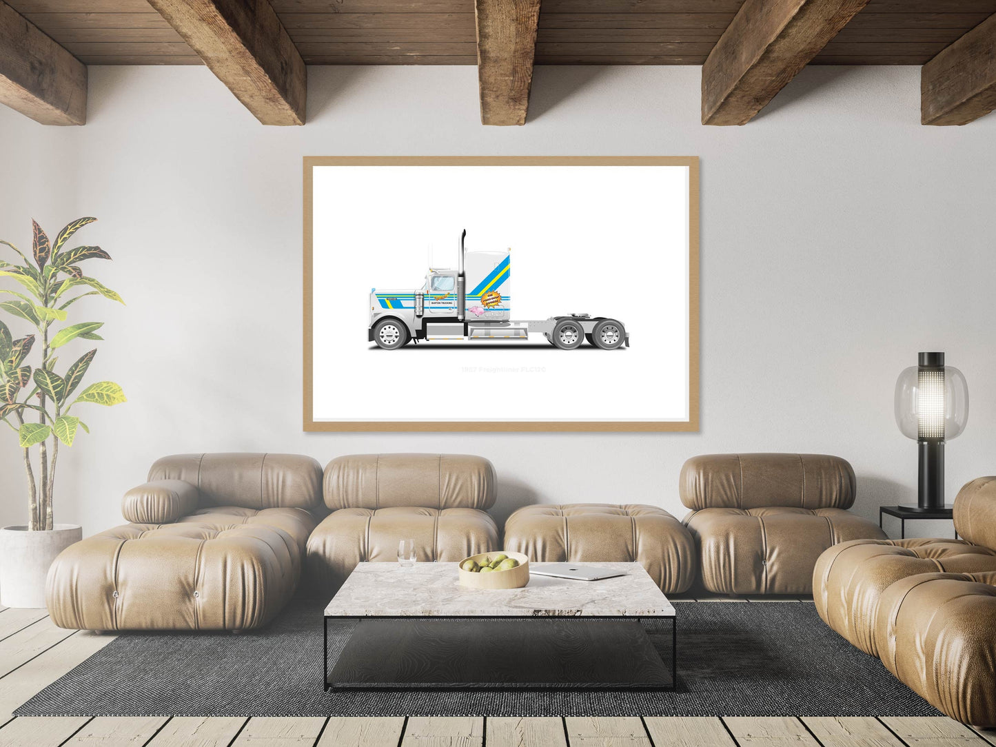 Big Trouble in Little China Pork Chop Express, 1987 Freightliner FLC120, Jack Burton Truck, Vehicle Illustration, Custom Car Art