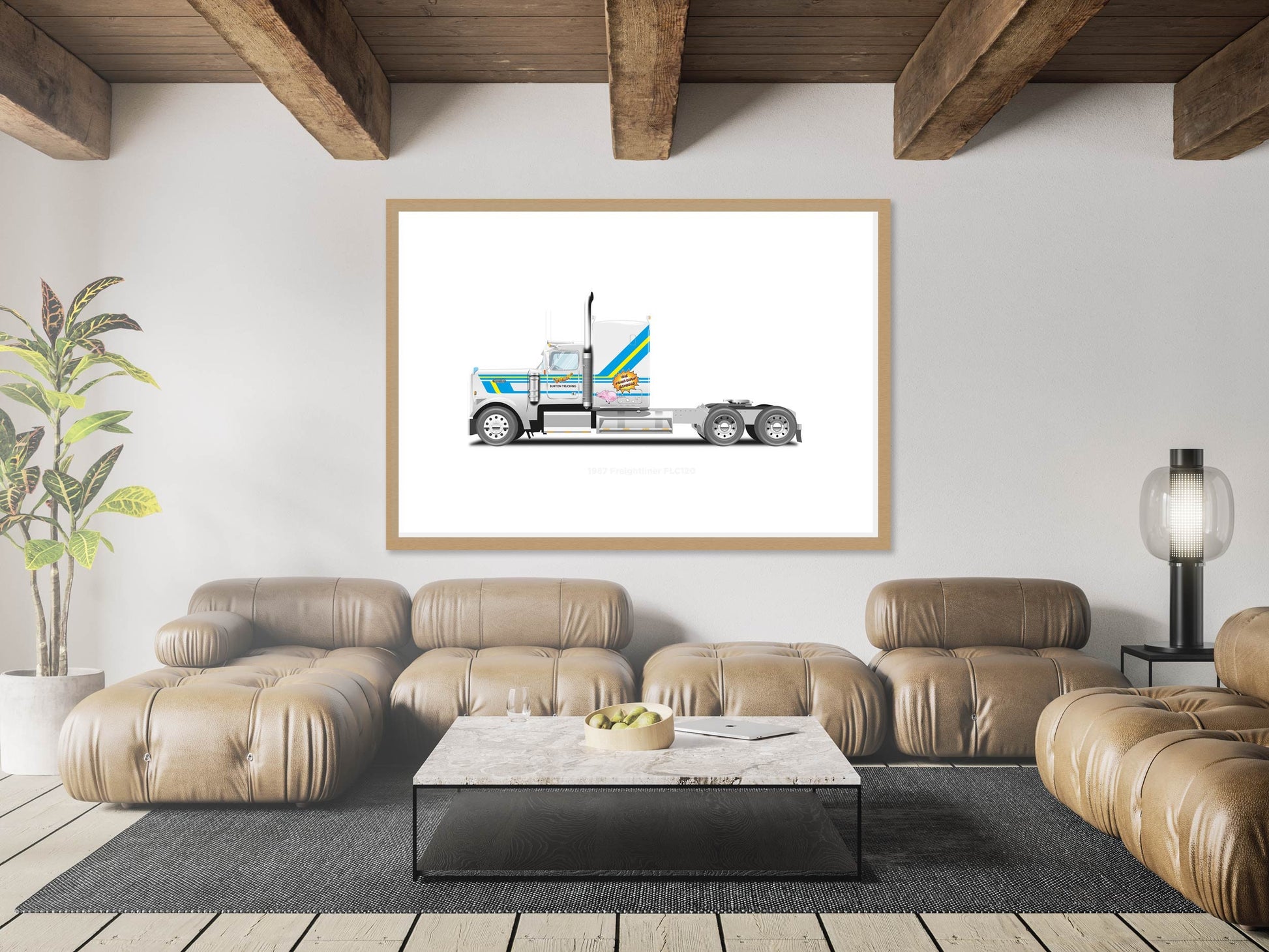 Big Trouble in Little China Pork Chop Express, 1987 Freightliner FLC120, Jack Burton Truck, Vehicle Illustration, Custom Car Art