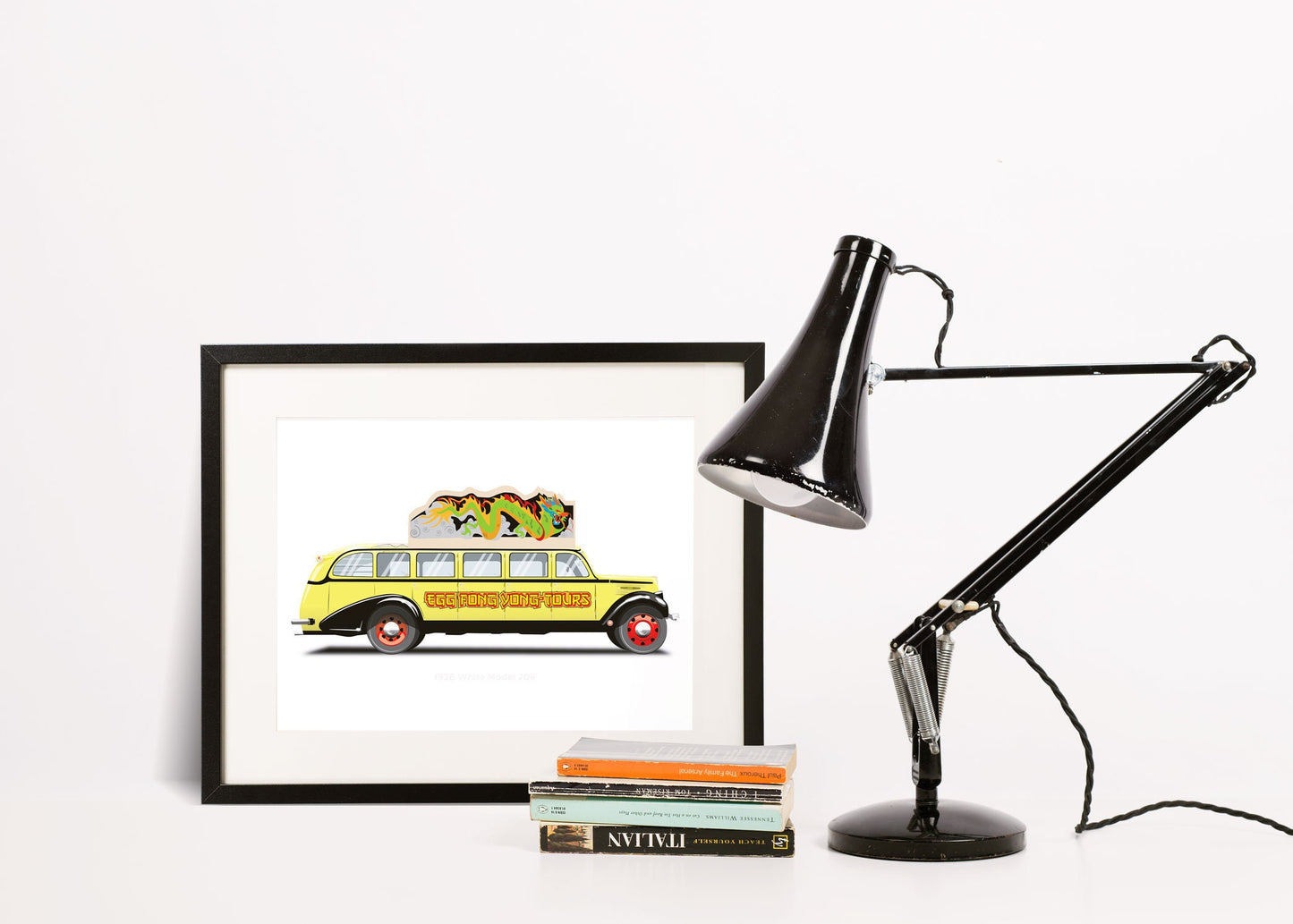 Big Trouble in Little China Egg Shen Tour Bus, 1936 White Model 706 Illustration, Vehicle Art, Vehicle Illustration